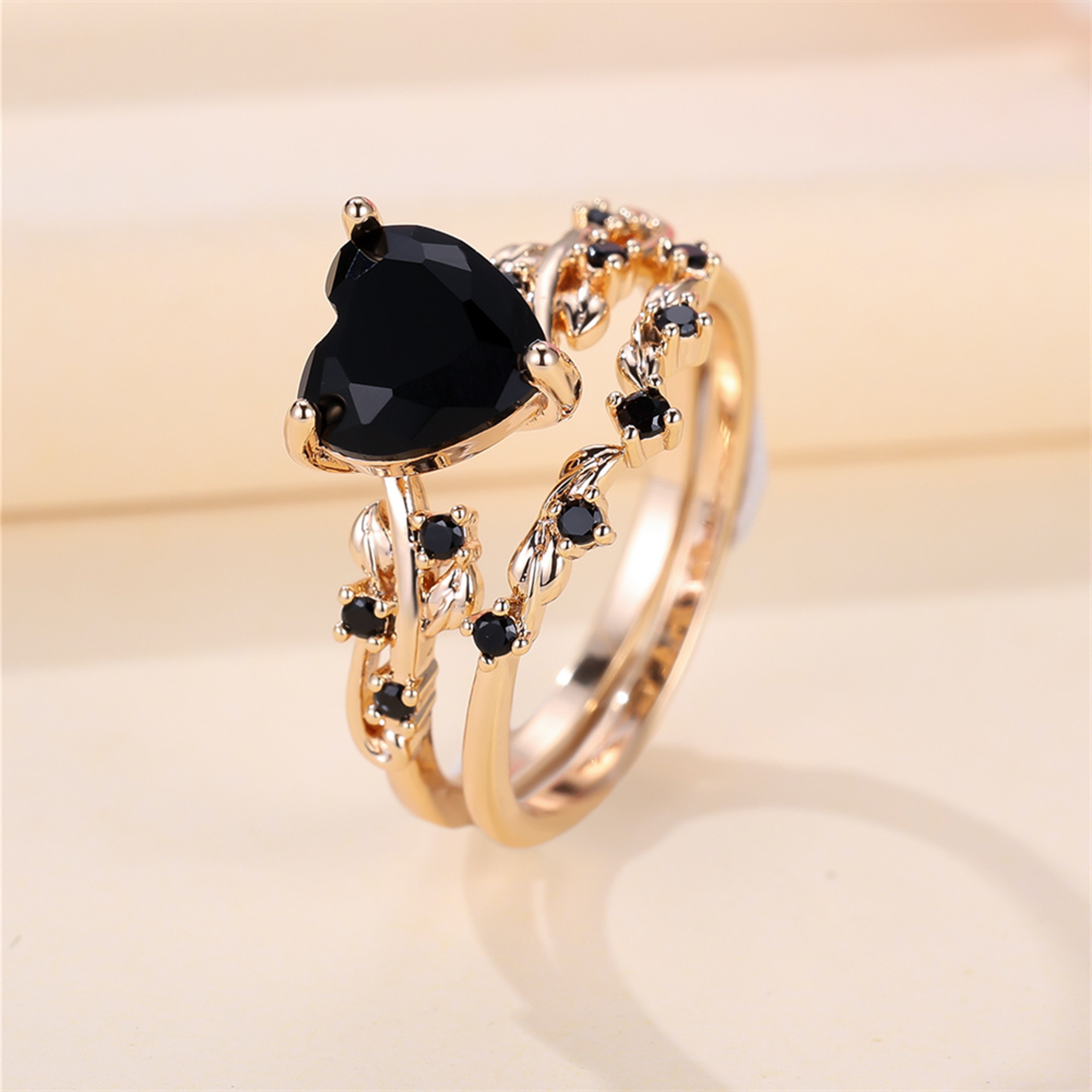 Rose Gold Heart Stone Bridal Ring Set For Women With Zircon Wedding Bands 9