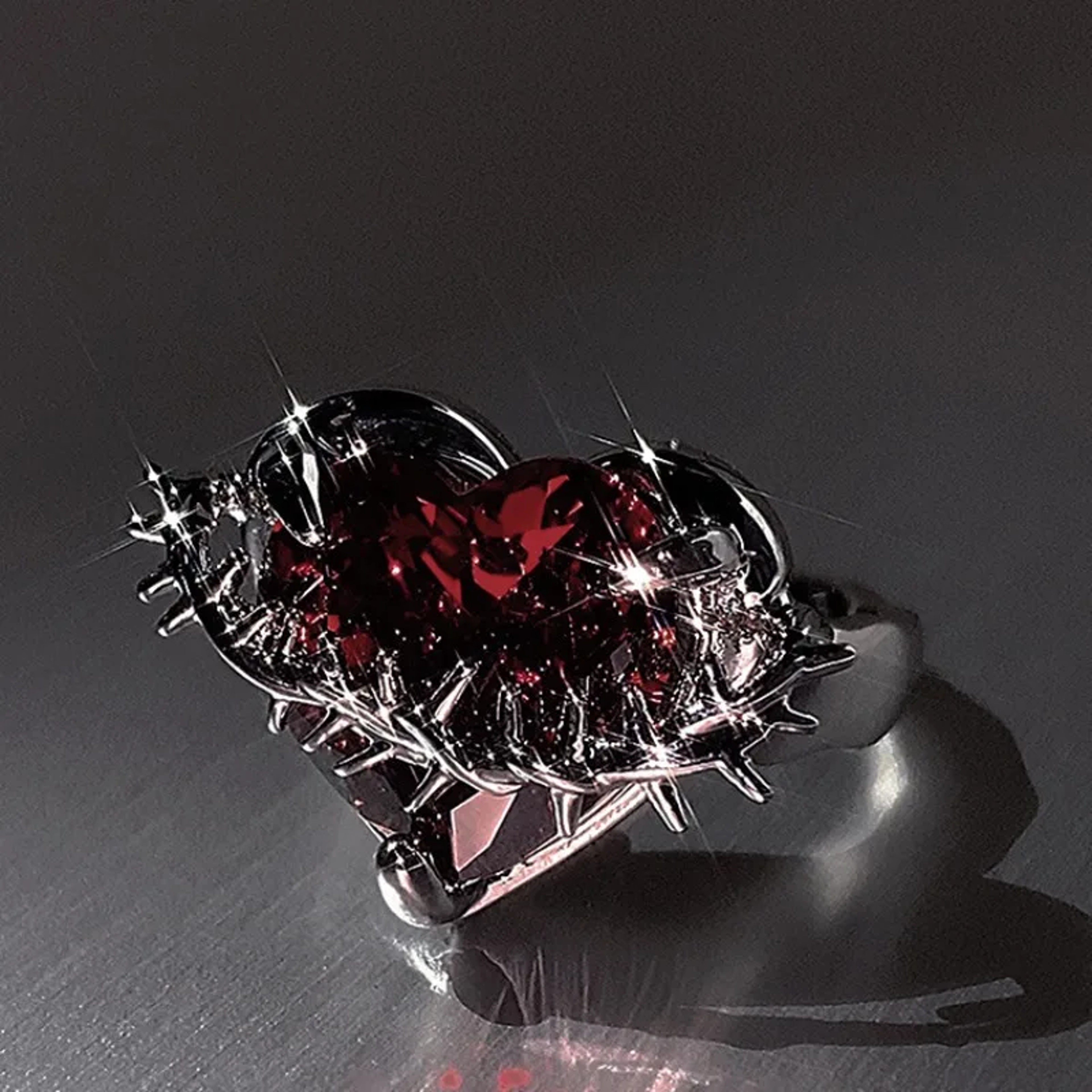 Vintage Gothic Red Heart Zirconia Adjustable Ring for Women – view 7