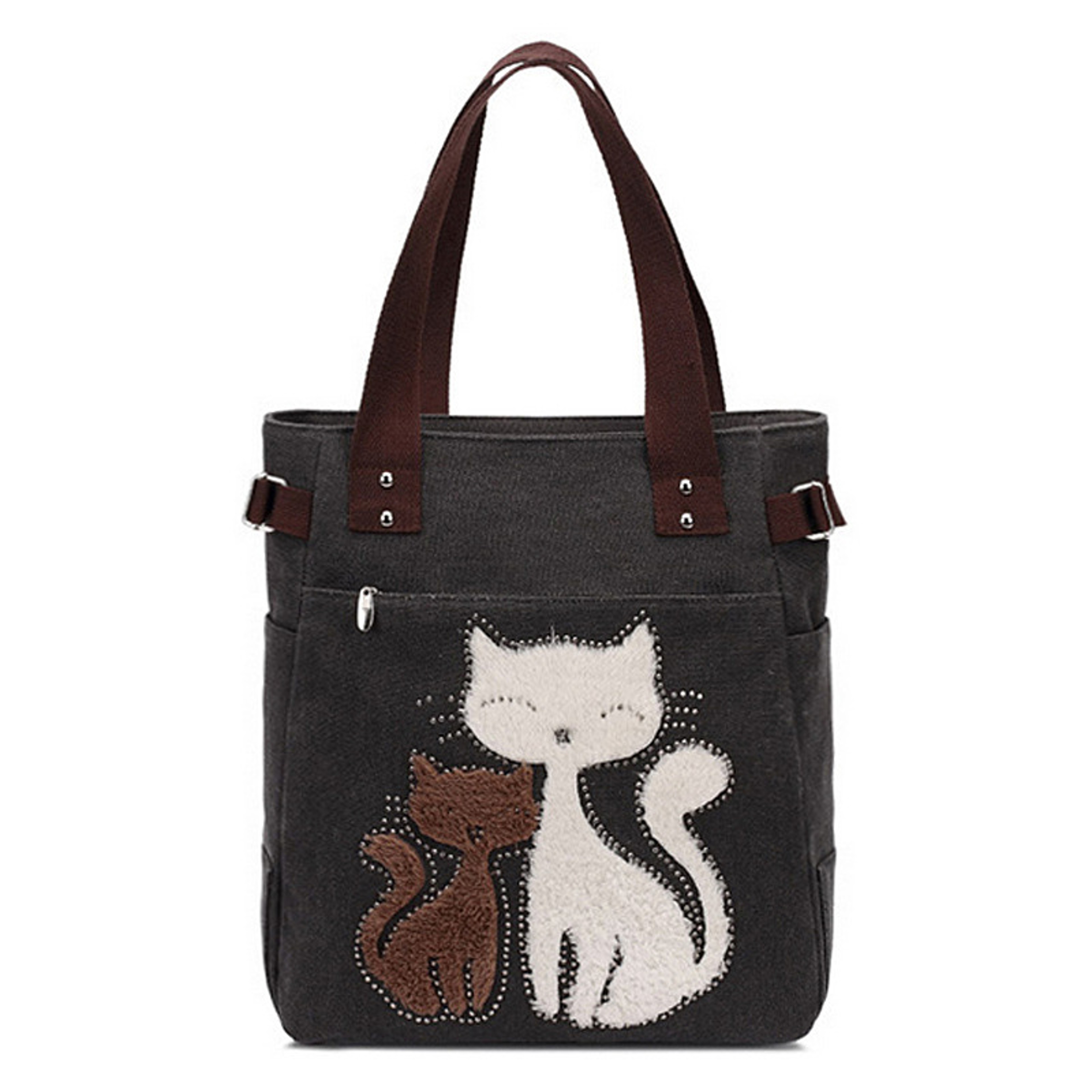 Cute Cat Canvas Tote Bag for Women Plush Kitten Shoulder Bag for School, Shopping & Daily Use – view 9