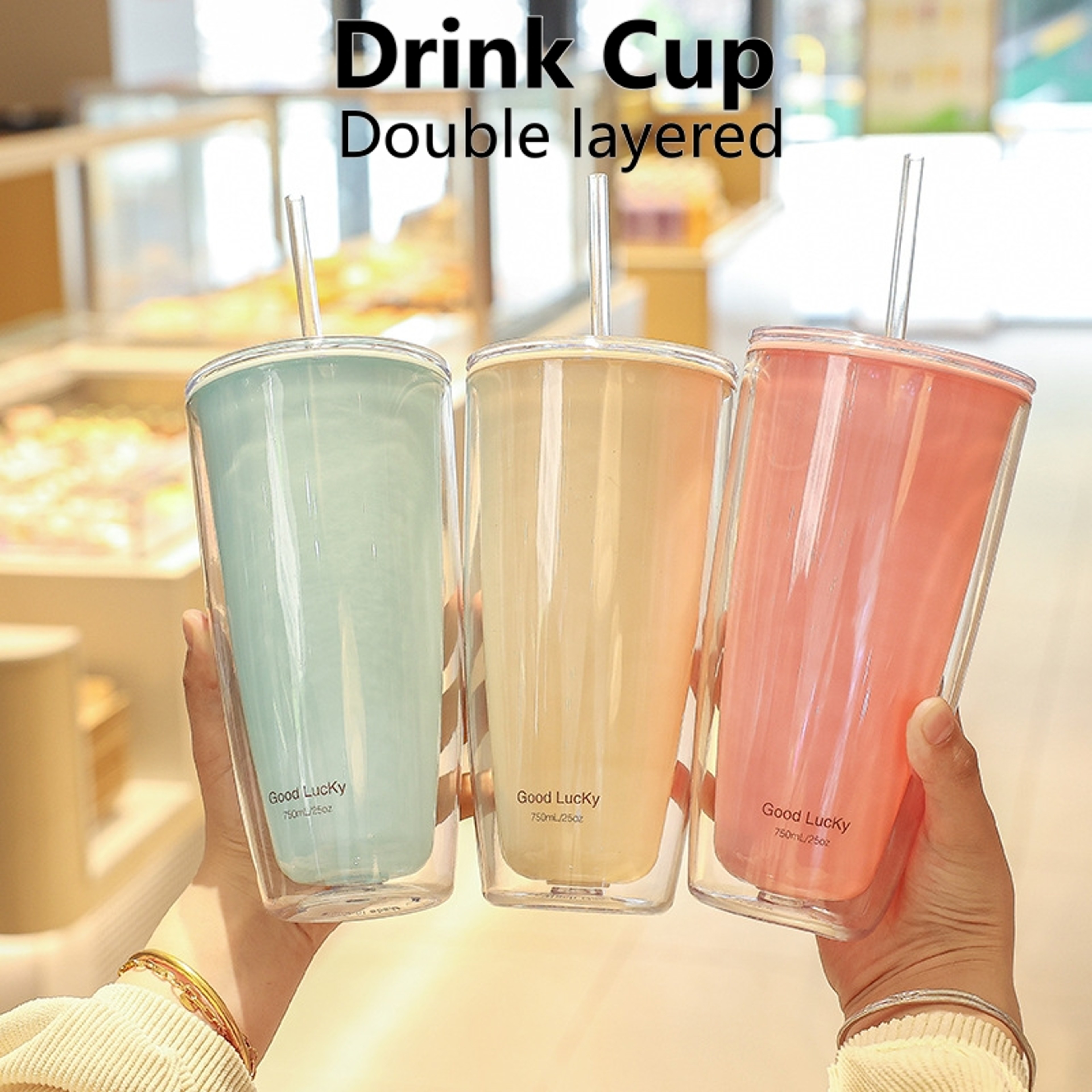Double Wall Tumbler with Straw Reusable Cold Drink Cup for Iced Coffee & Juice – view 1