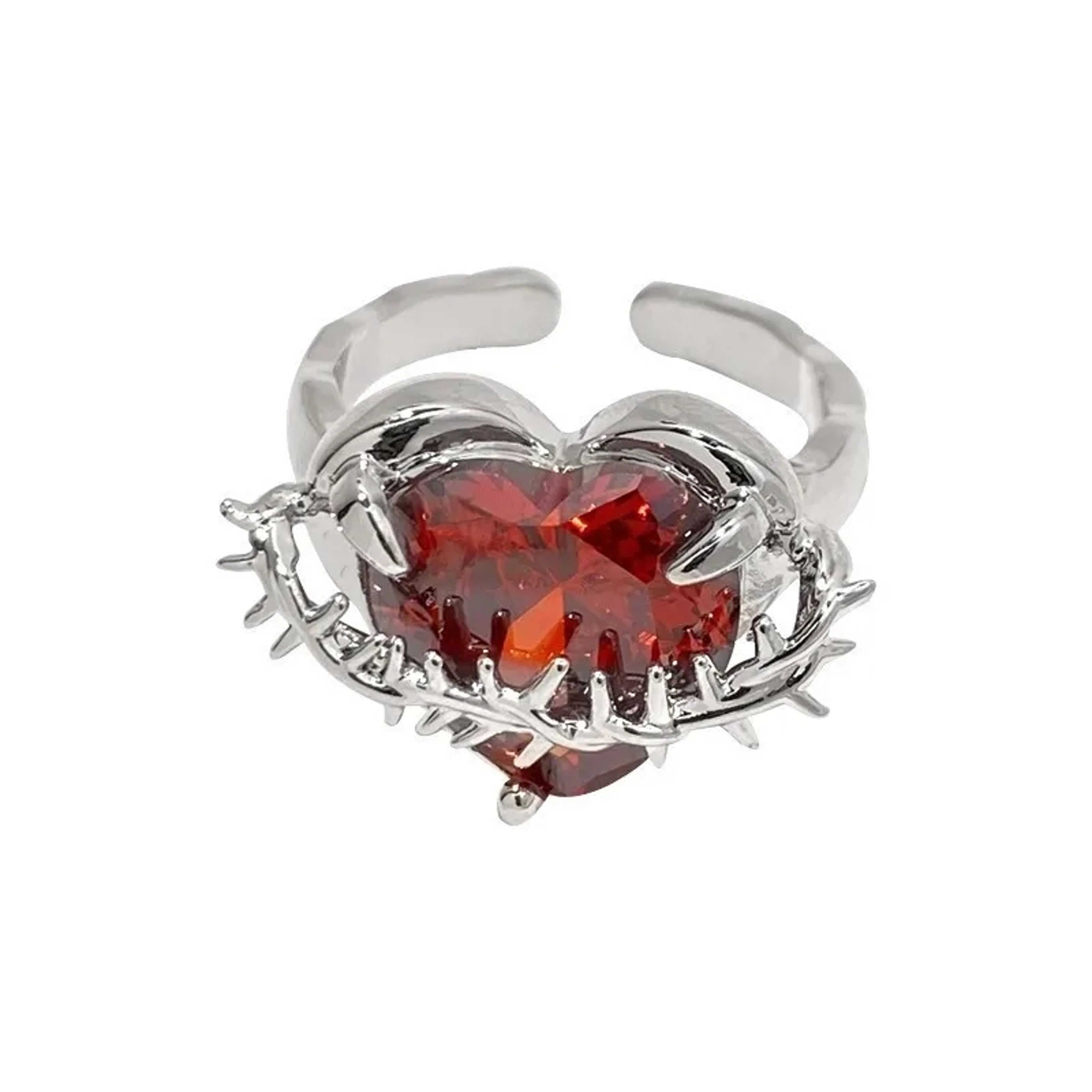 Vintage Red Crystal Heart Ring Adjustable Punk Jewelry for Women – view 6