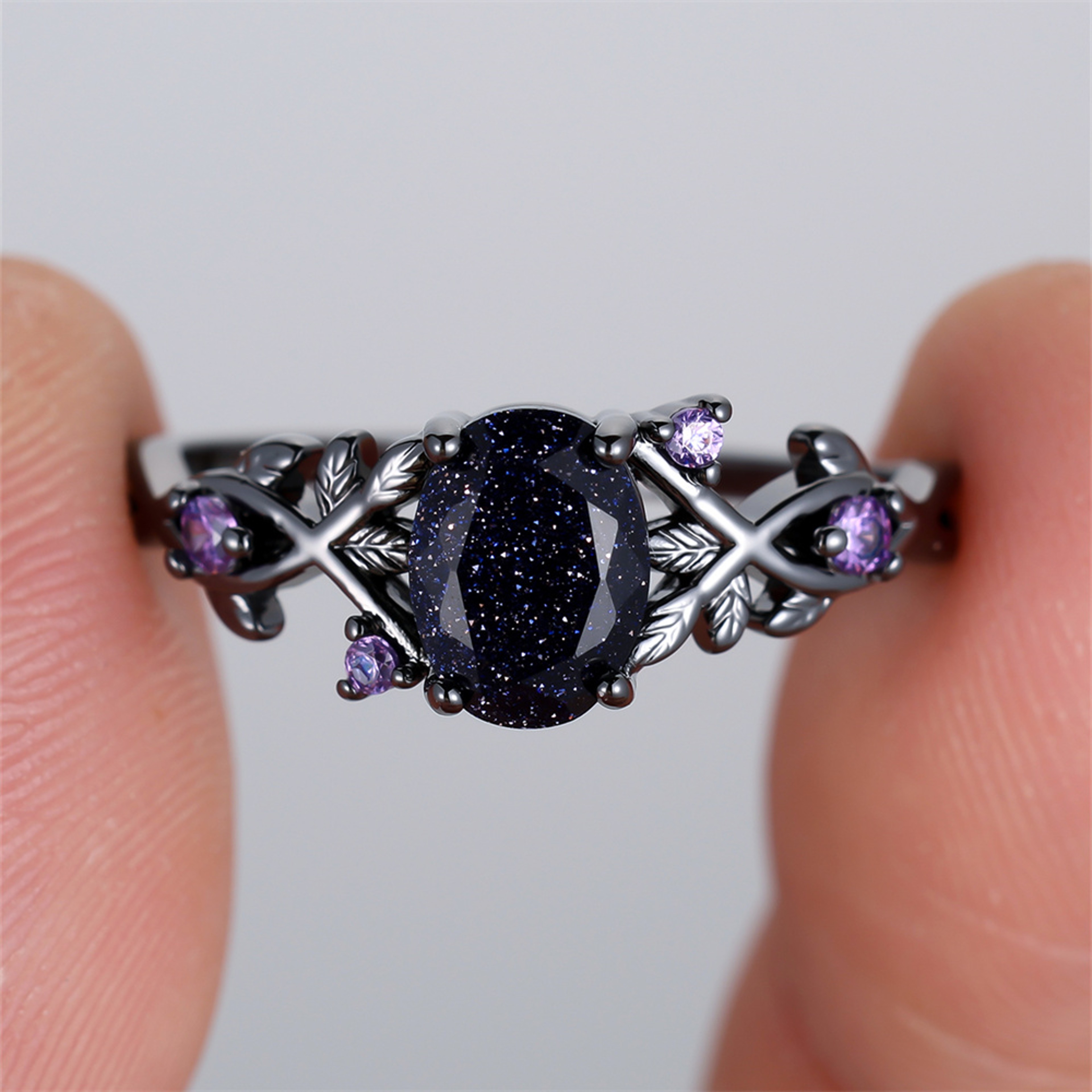 Vintage Purple Zircon Blue Crystal Engagement Ring For Women 1