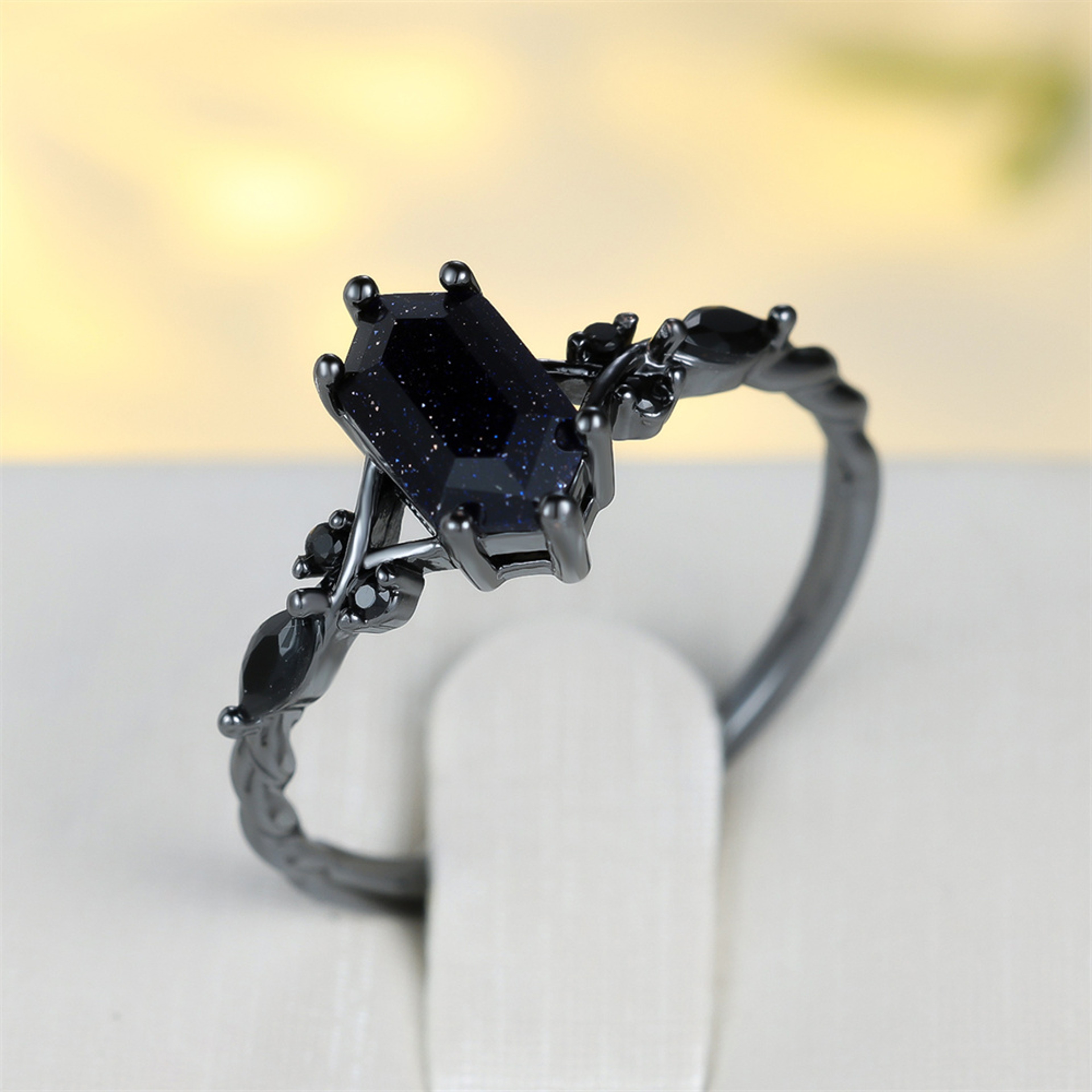 Vintage Blue Crystal Black Zircon Ring for Women – Engagement & Wedding Band – view 2