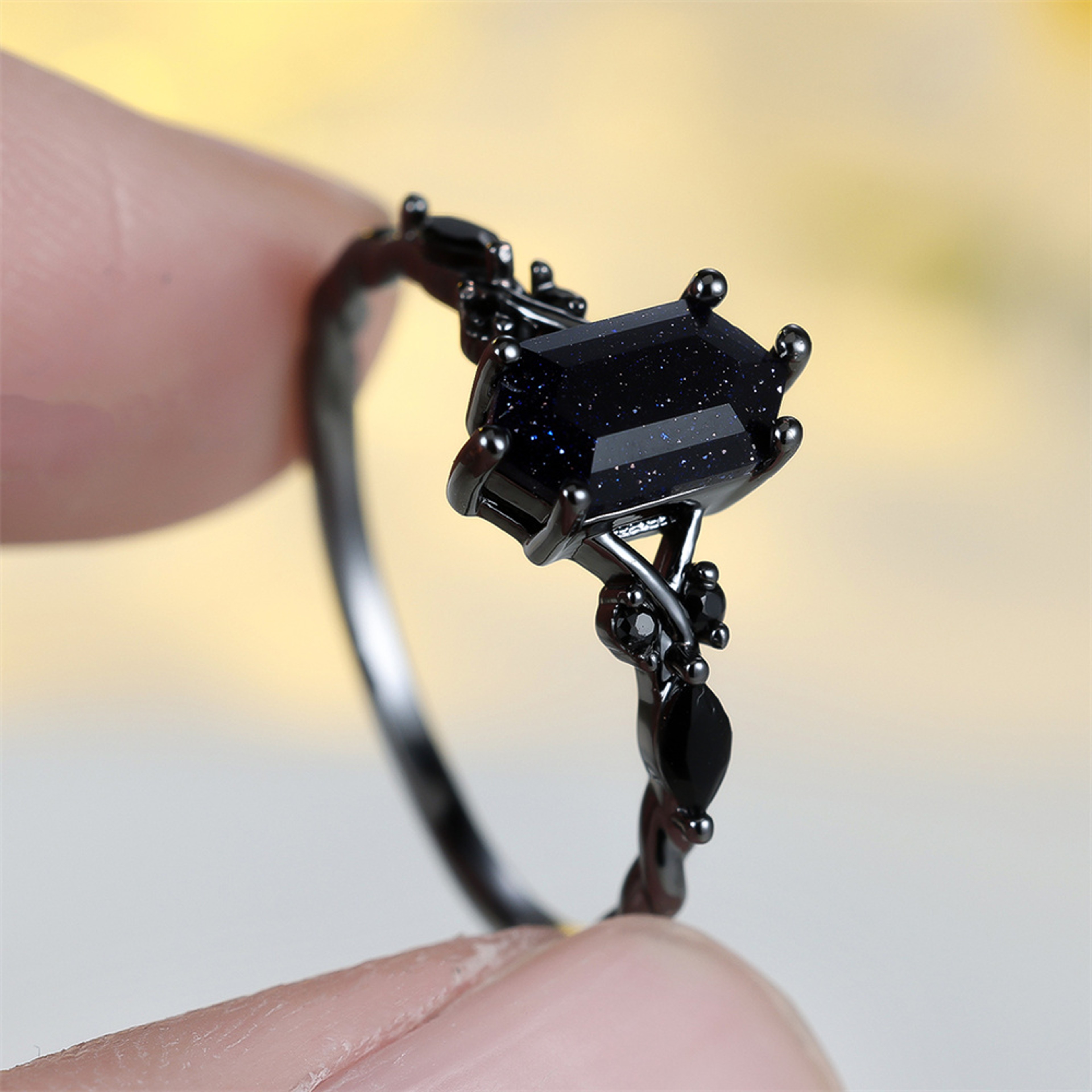 Vintage Blue Crystal Black Zircon Ring for Women – Engagement & Wedding Band – view 3