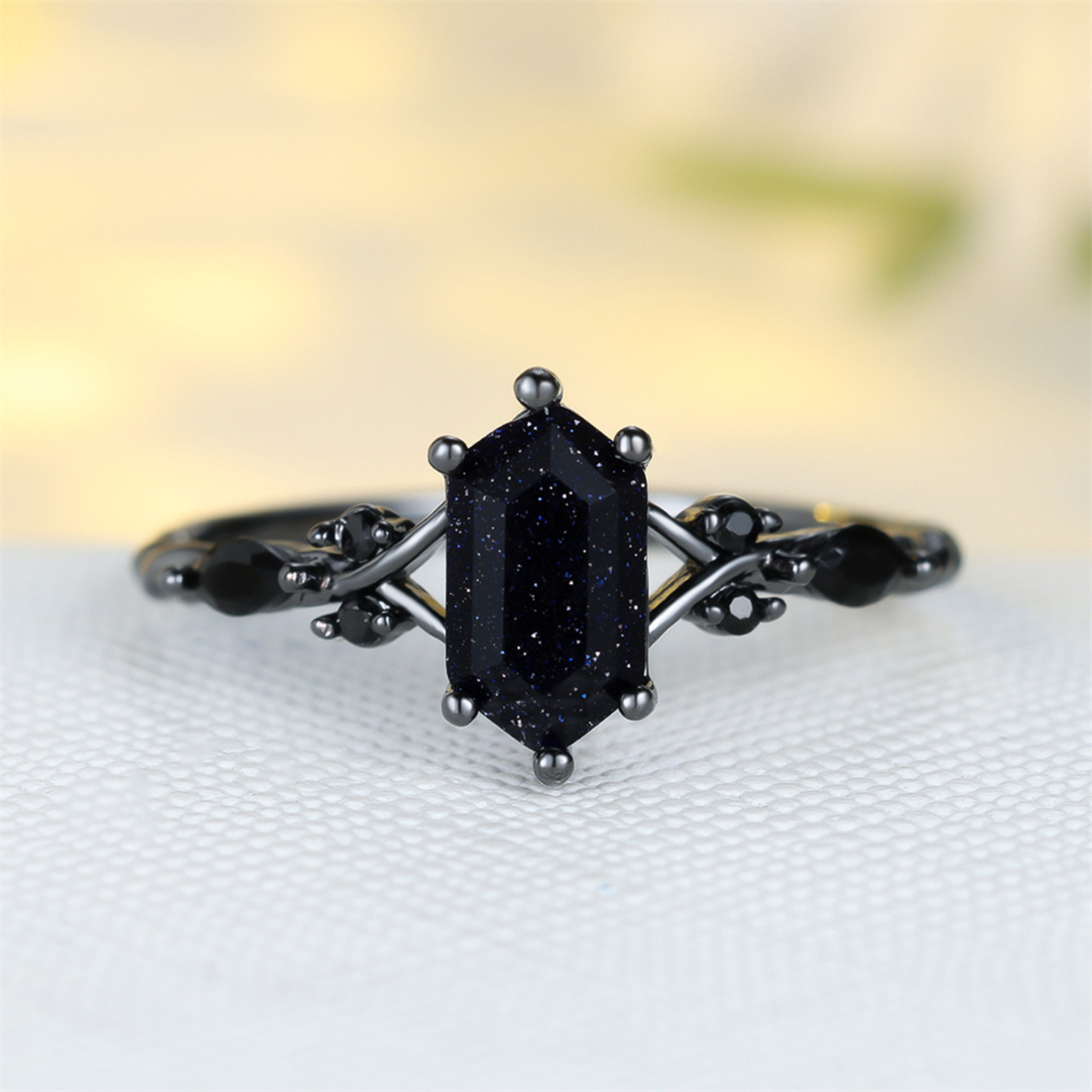 Vintage Blue Crystal Black Zircon Ring for Women – Engagement & Wedding Band – view 6