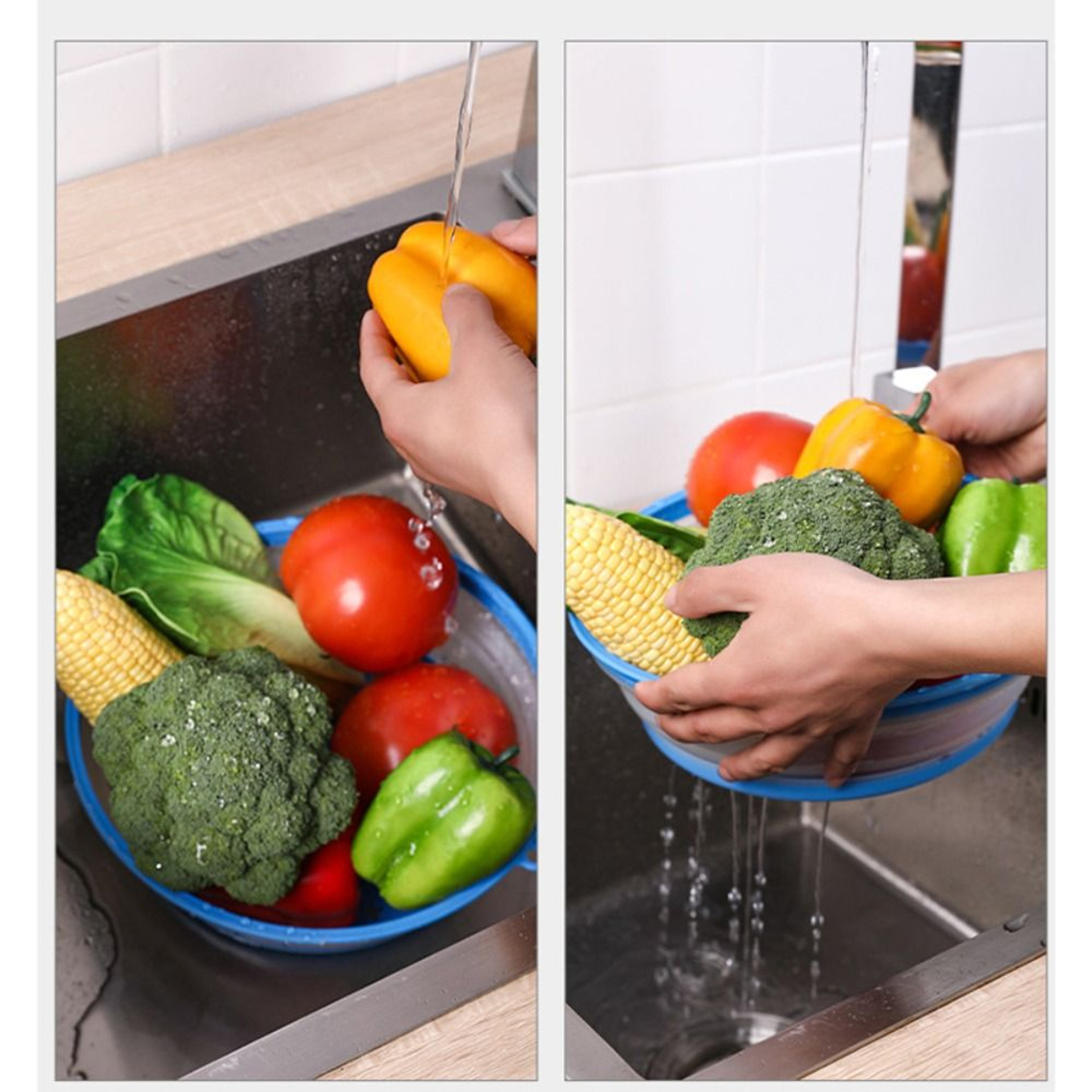 Collapsible Microwave Splatter Cover with Easy Grip Handle and Food Strainer Basket – view 6