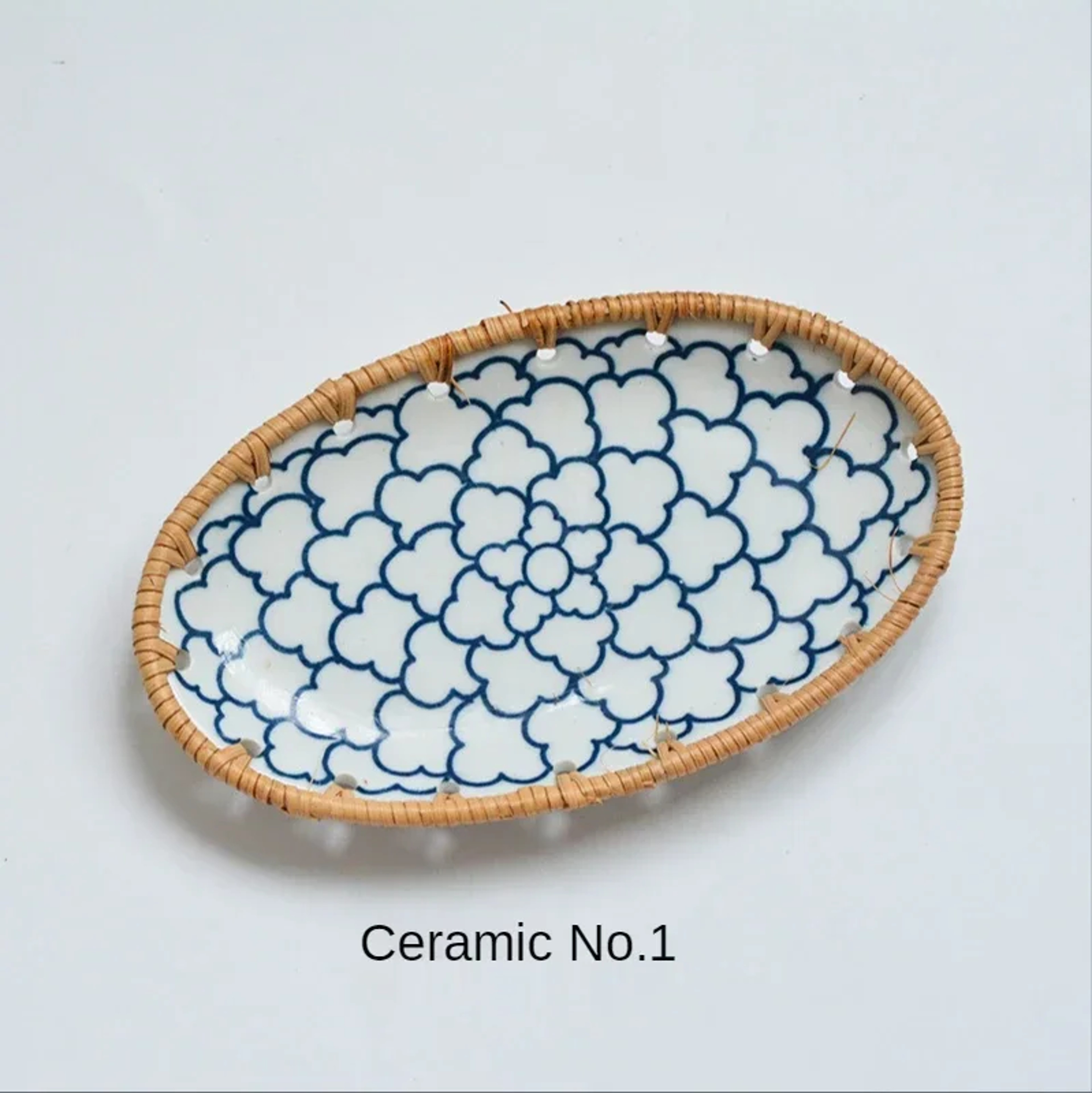 Japanese Rattan Woven Ceramic Snack Plate For Fruit Candy  Dessert Serving 5