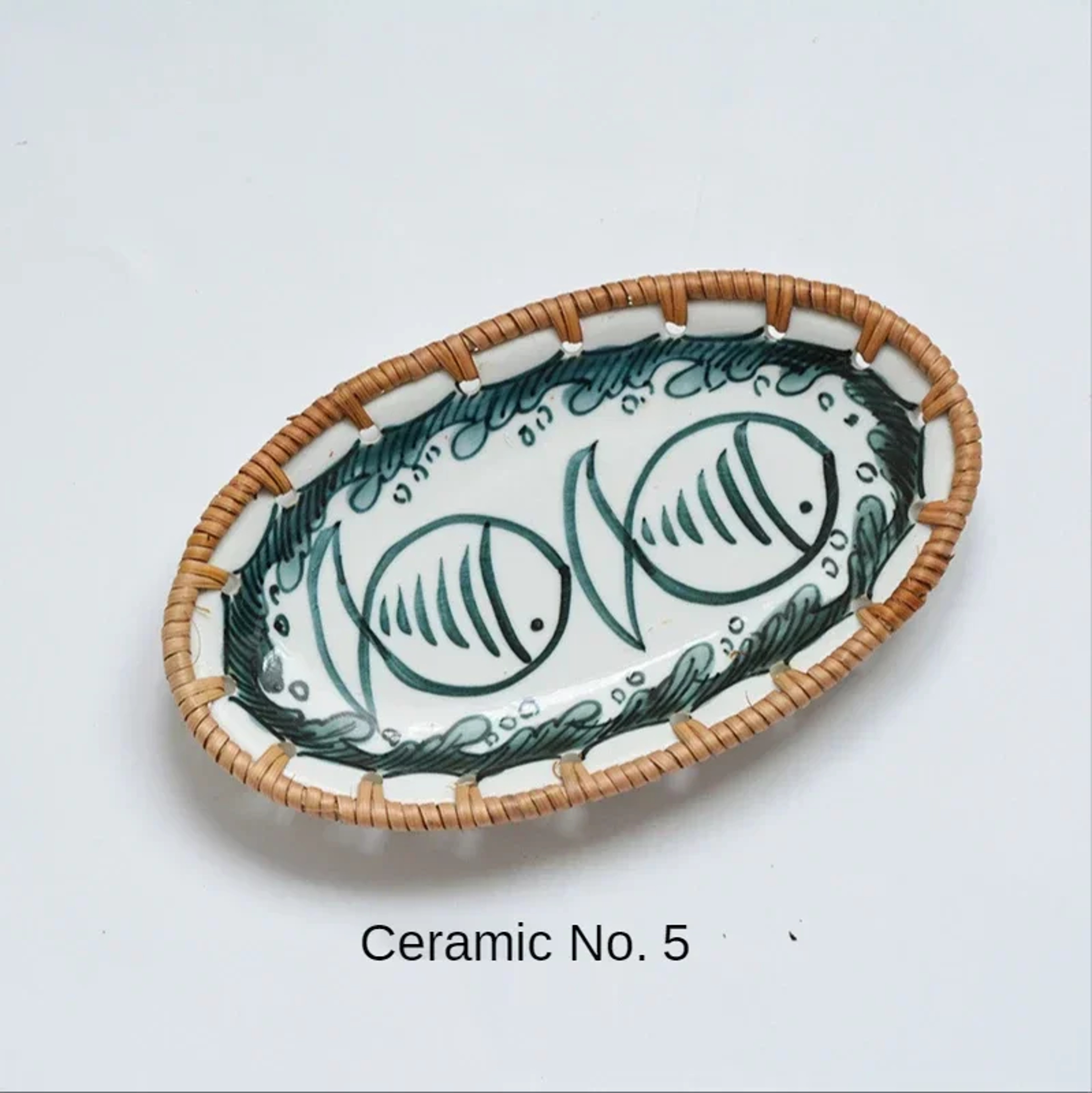 Japanese Rattan Woven Ceramic Snack Plate For Fruit Candy  Dessert Serving 9
