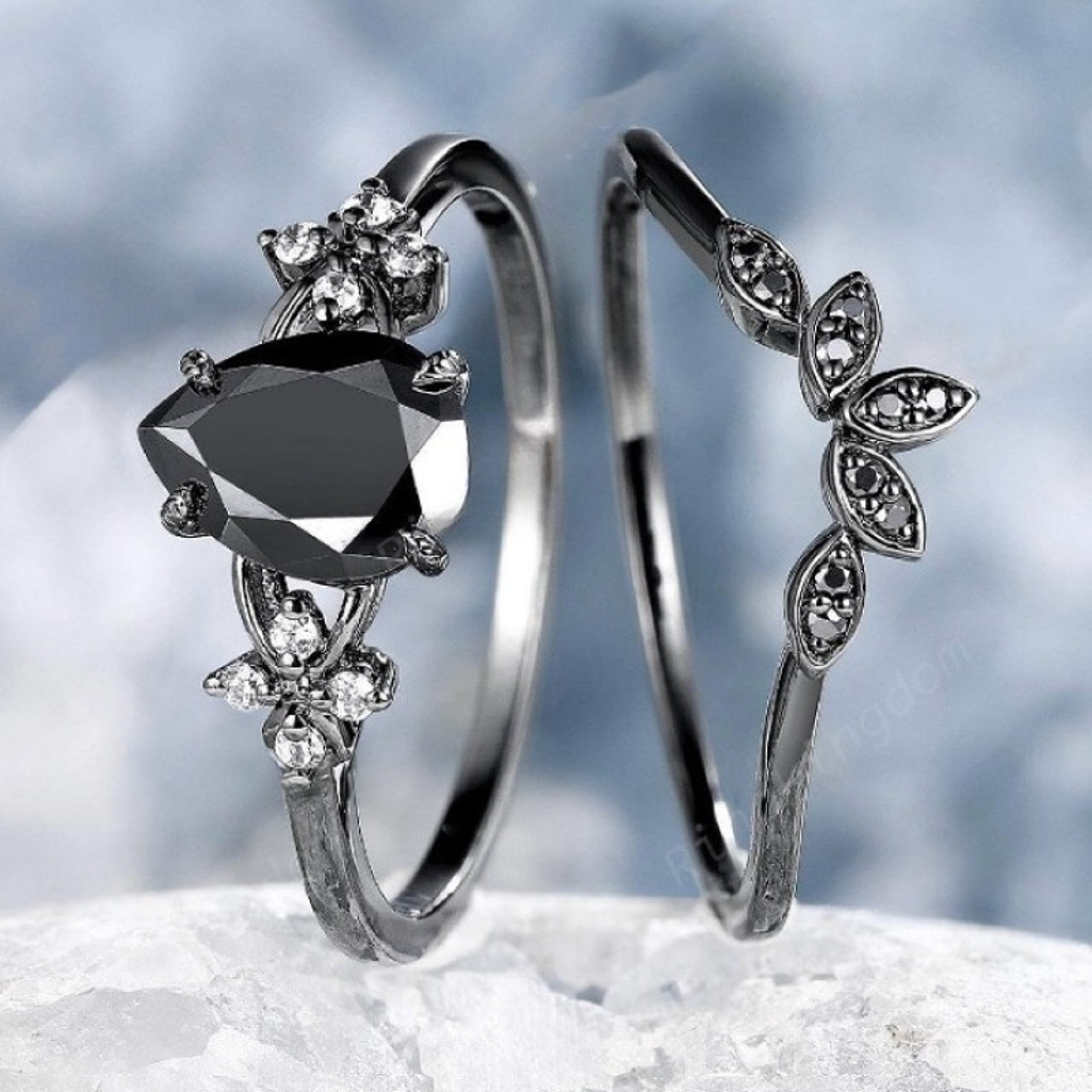 Midnight Teardrop Zircon Ring for Women Minimalist Water Drop Ring Jewelry – view 2