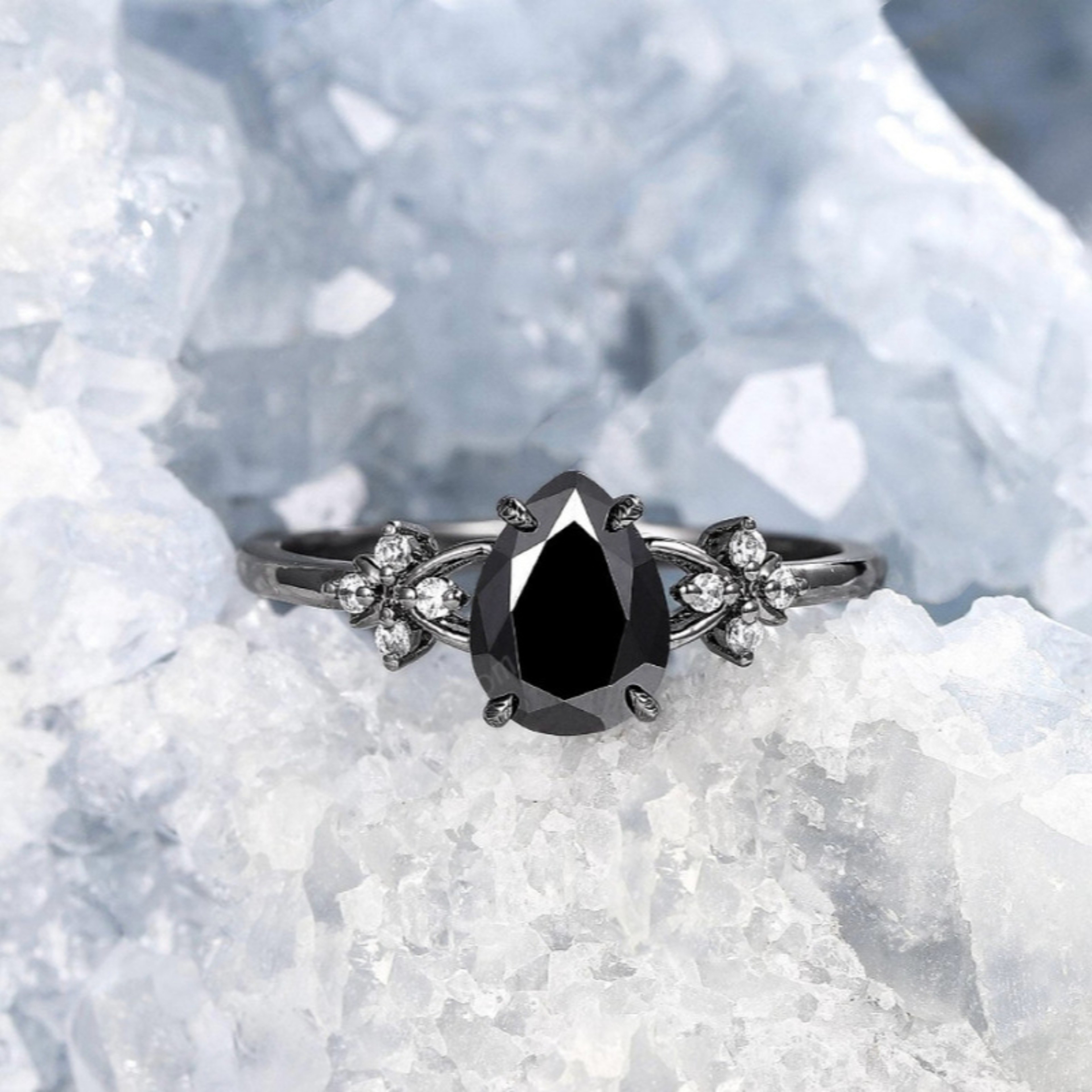 Midnight Teardrop Zircon Ring for Women Minimalist Water Drop Ring Jewelry – view 4