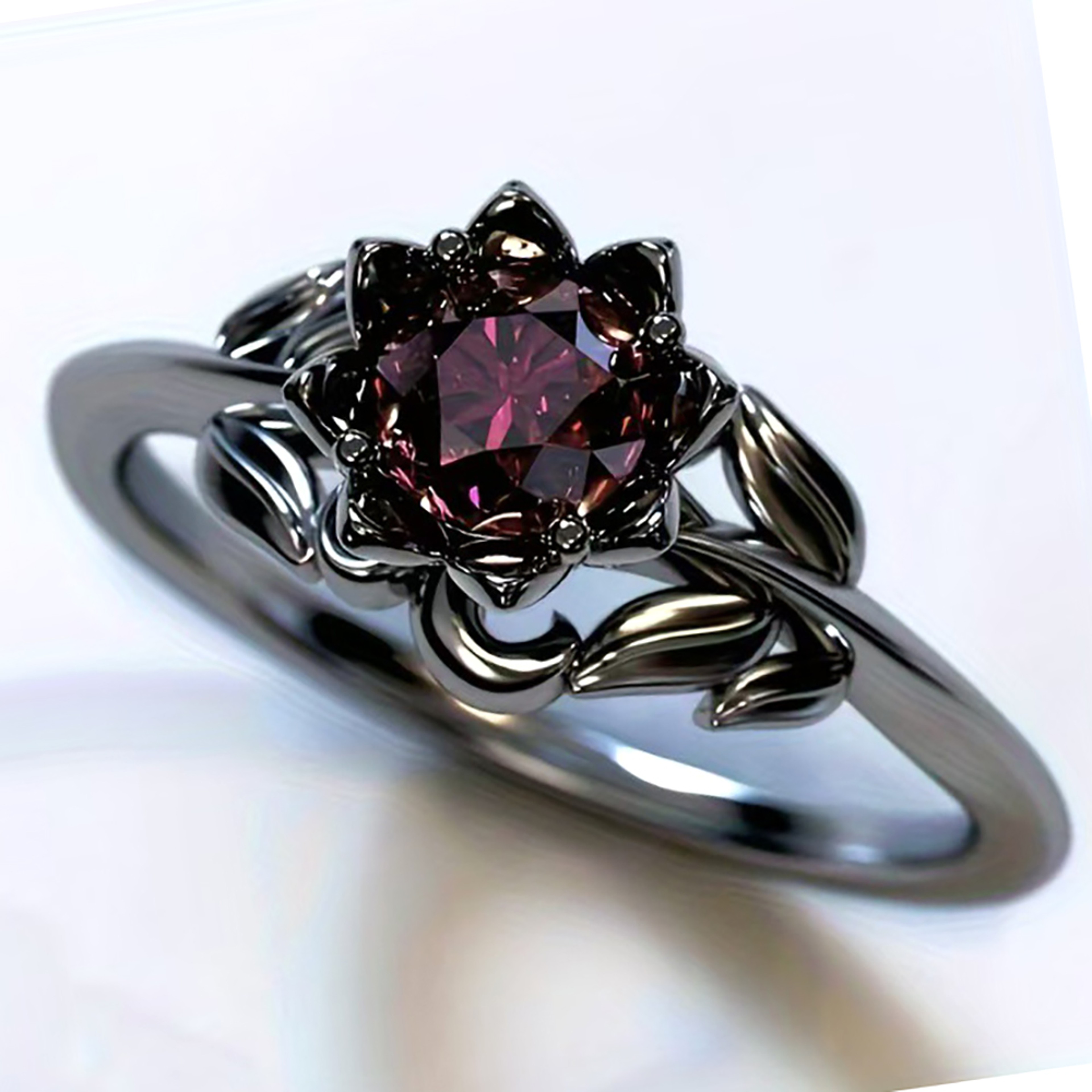 Midnight Bloom Red Crystal Ring with Cubic Zirconia Floral Design – view 6