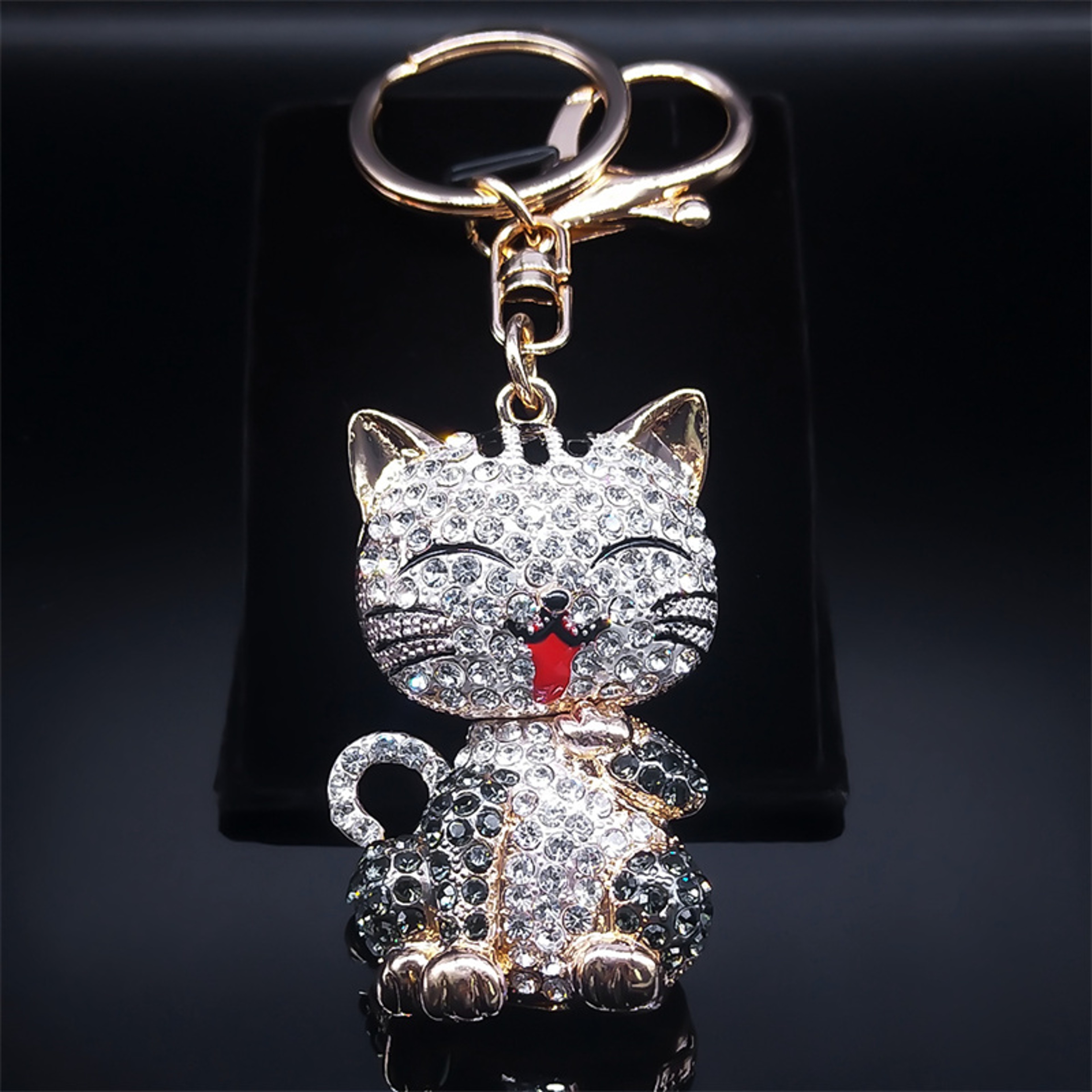 Sparkling Cat Keychain Rhinestone Kitty Bag Charm for Keys & Handbags – view 1