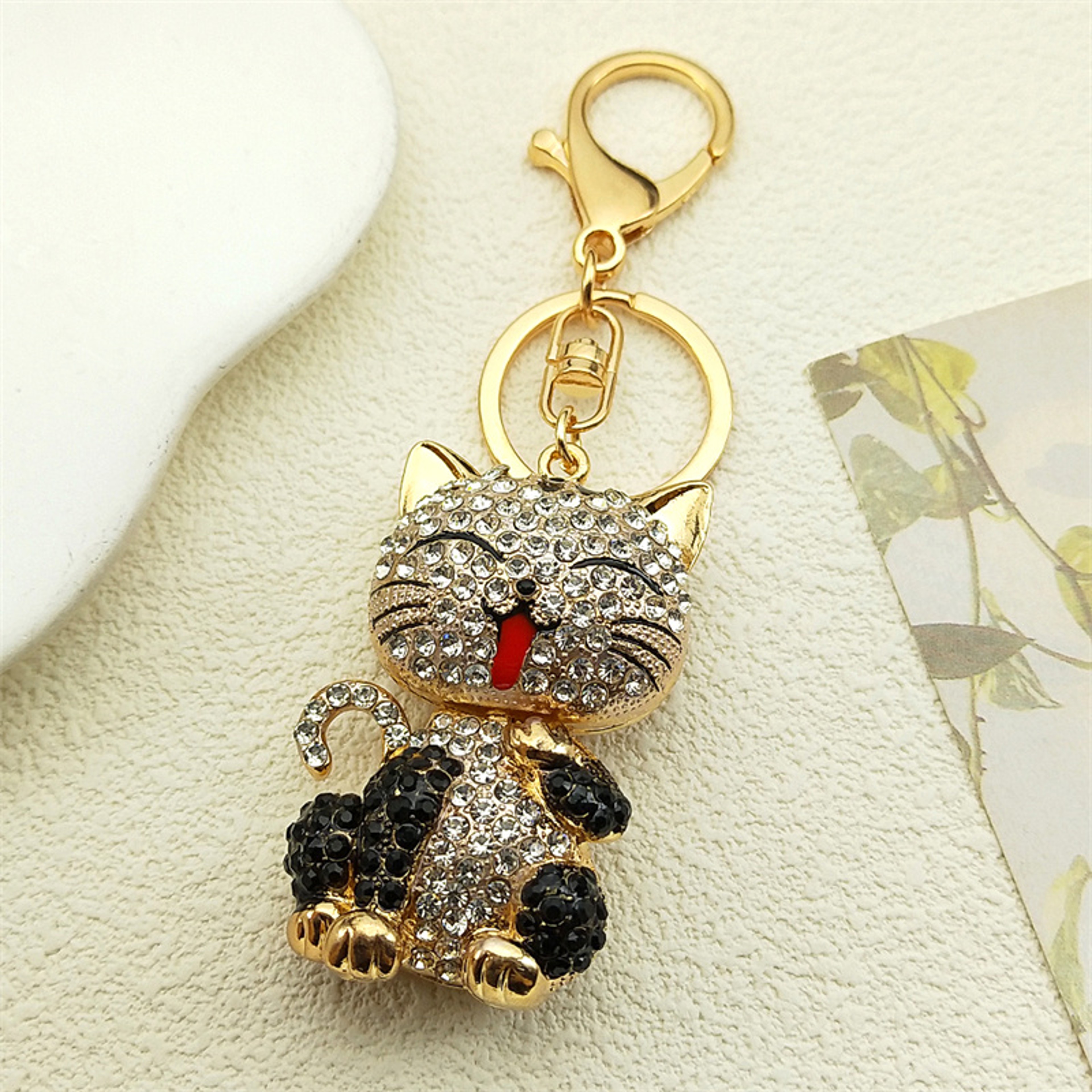 Sparkling Cat Keychain Rhinestone Kitty Bag Charm for Keys & Handbags – view 2