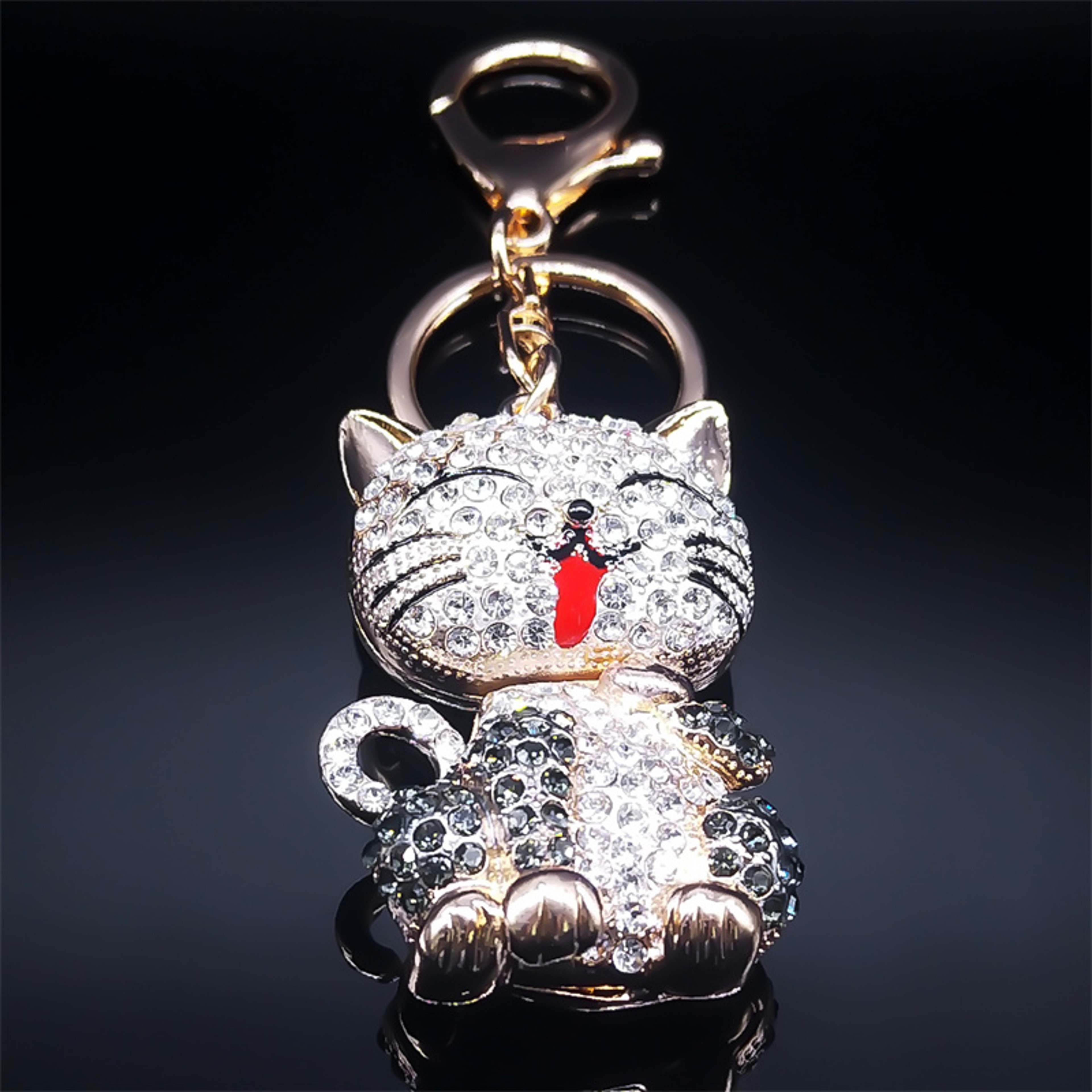 Sparkling Cat Keychain Rhinestone Kitty Bag Charm for Keys & Handbags – view 3