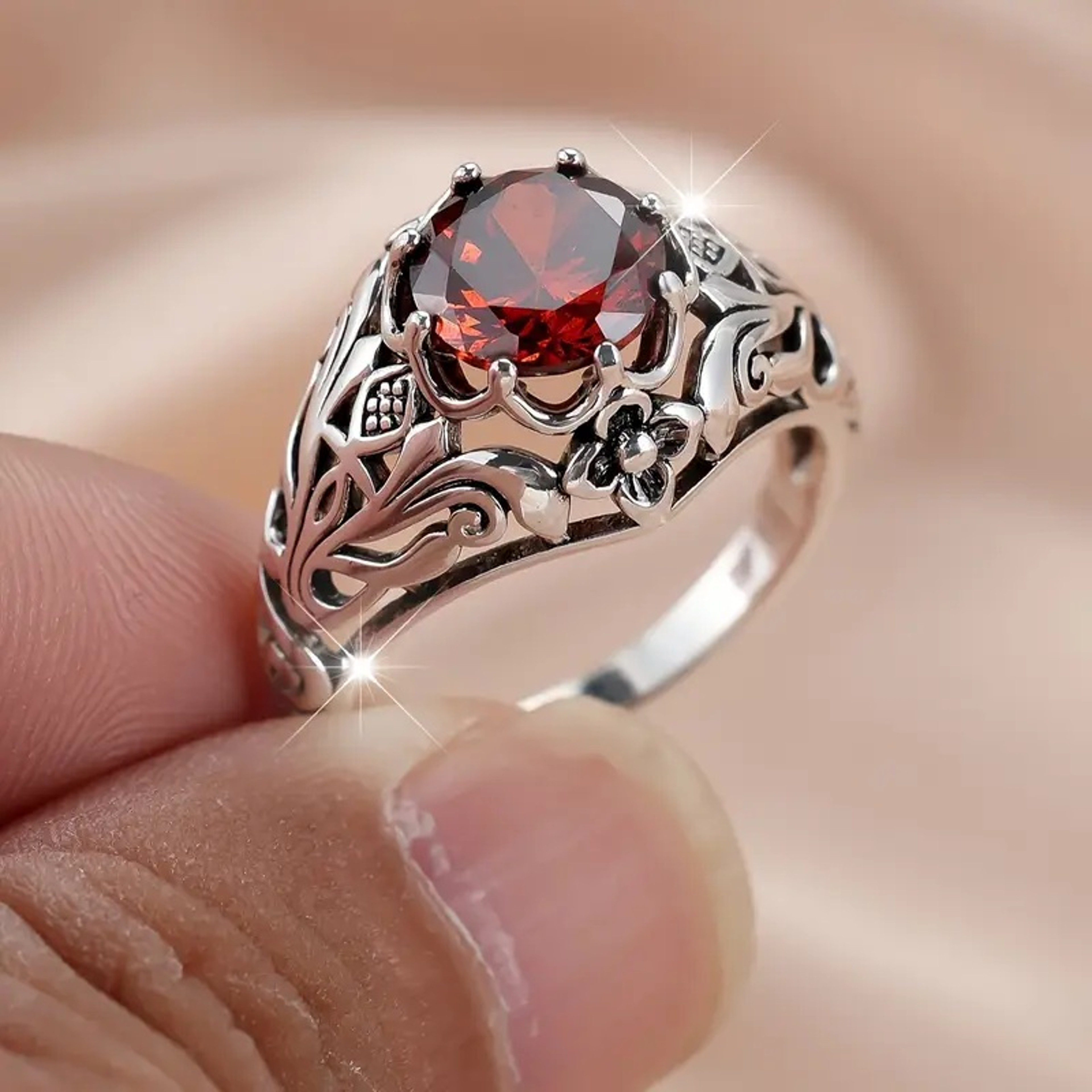 Vintage Red Zircon Gothic Ring for Men & Women Retro Punk Statement Jewelry – view 2