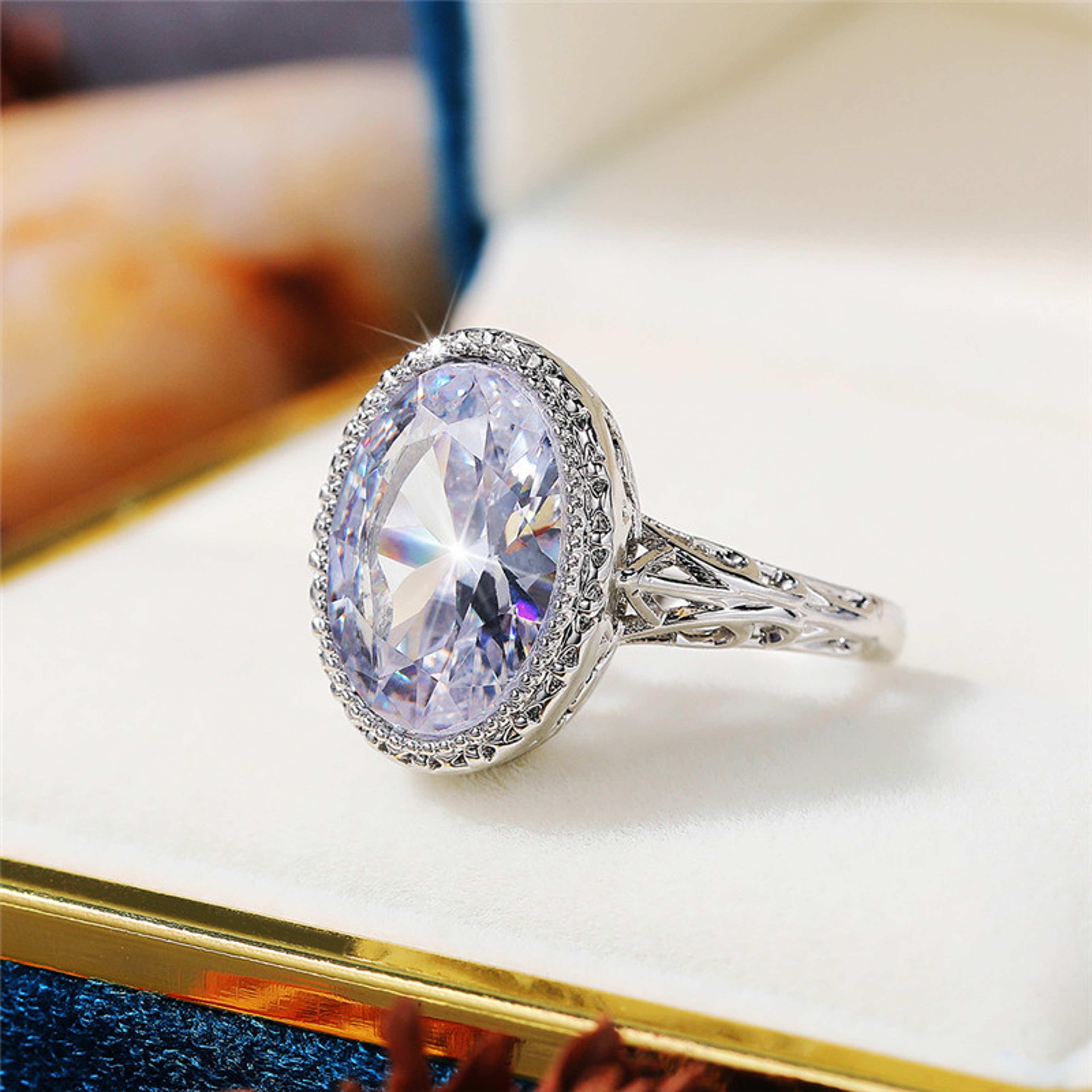 Vintage Hollow Out Cocktail Ring for Women with Cubic Zirconia Elegant Party Jewelry – view 4