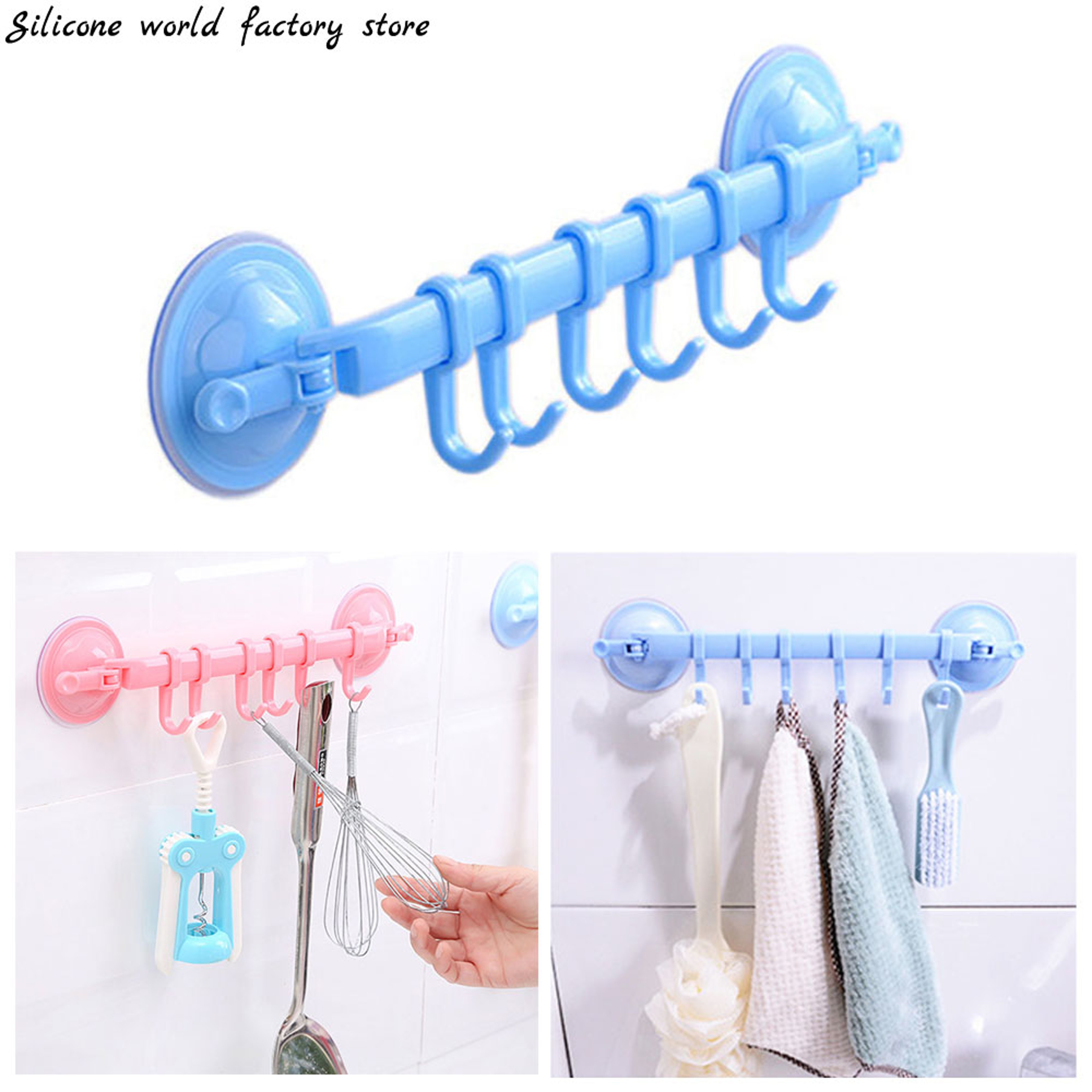FlexGrip Suction Cup Towel Rack Adjustable Bathroom  Kitchen Hanging Hook Organizer 1