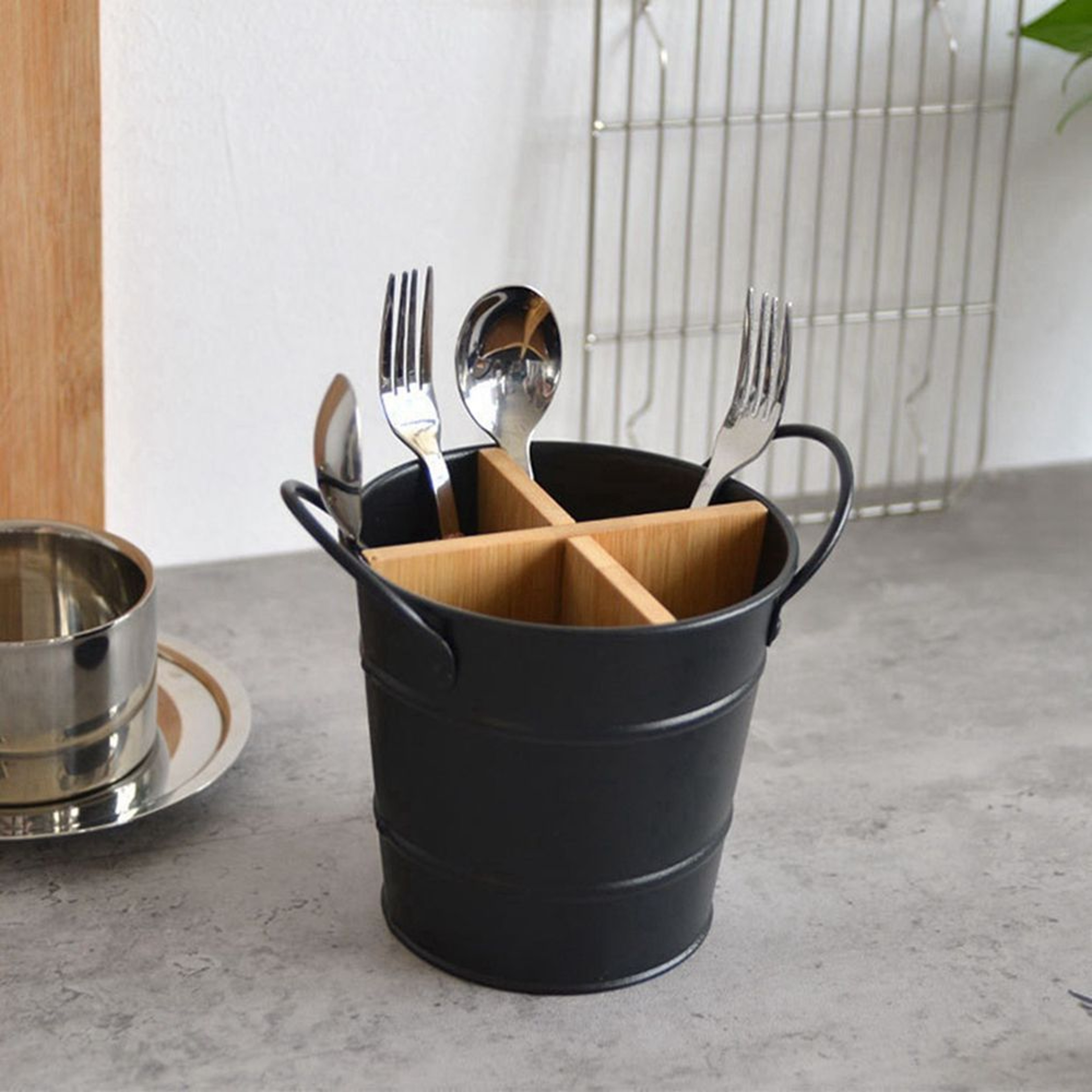 Bamboo Cutlery Organizer With Drainage Storage For Spoons Chopsticks  Kitchen Utensils 1
