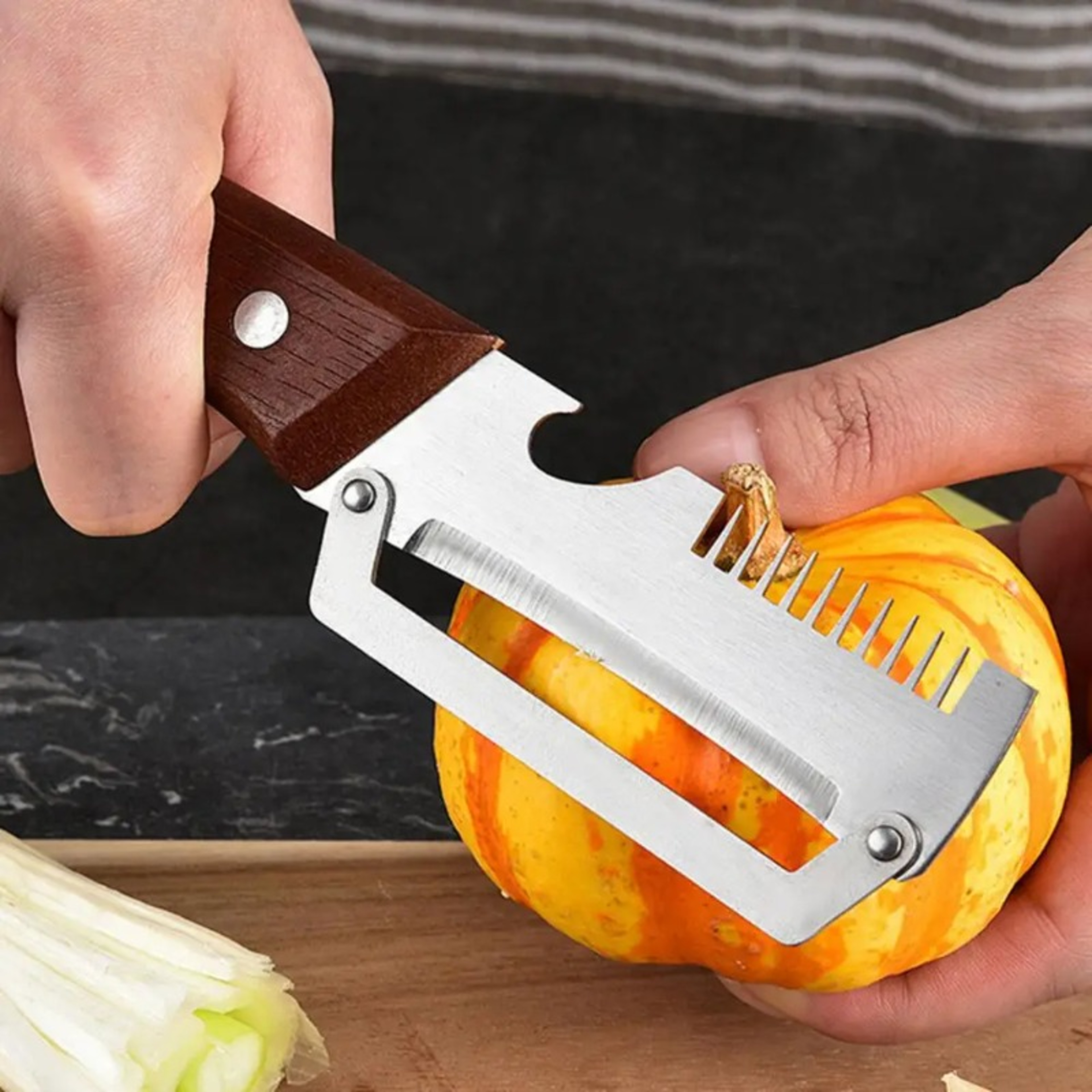RusticGrip Paring Knife and Vegetable Peeler with Stainless Steel Blade & Wooden Handle – view 4