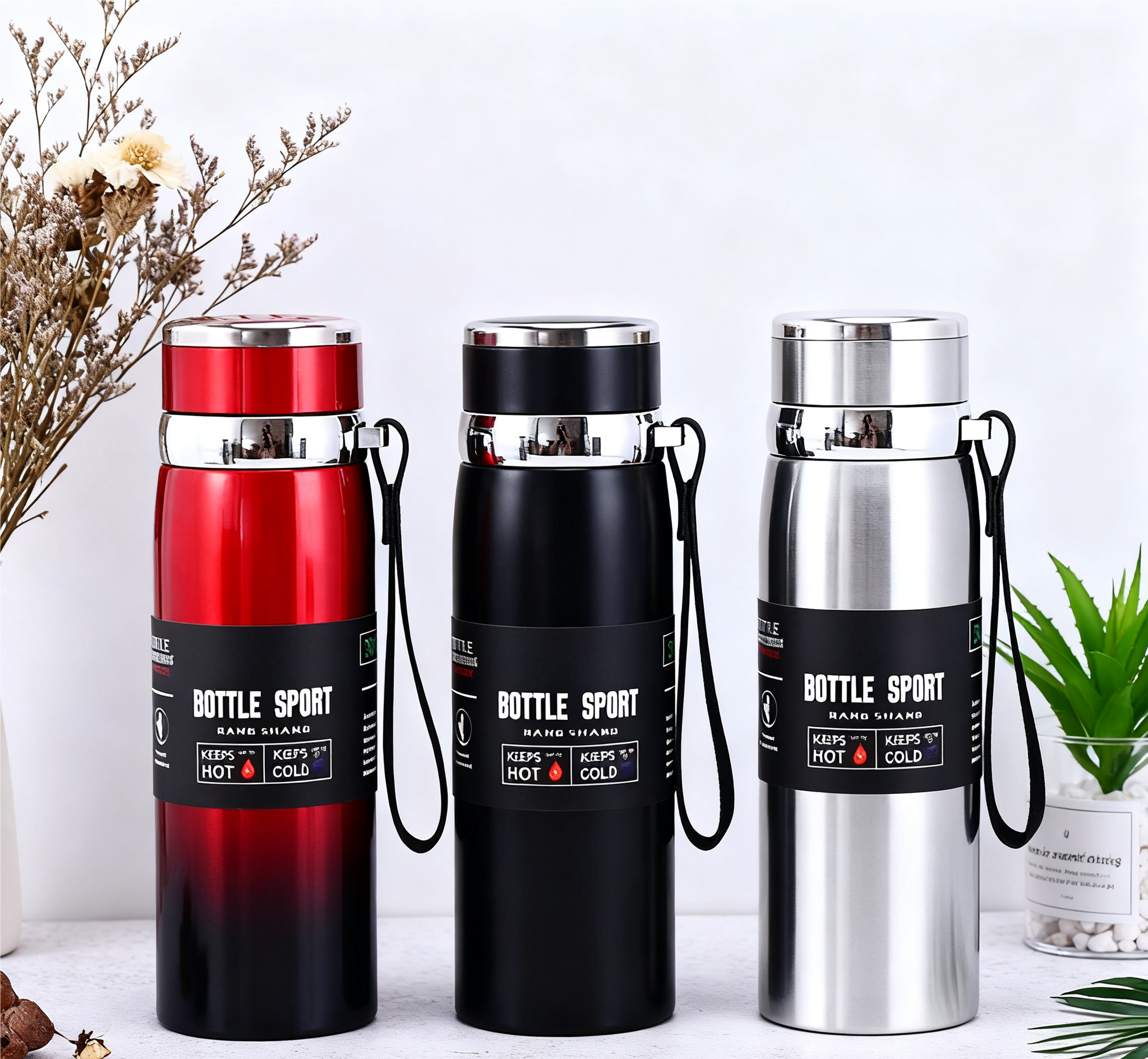 ArcticGrip Insulated Water Bottle Stainless Steel Vacuum Flask With Handle 0