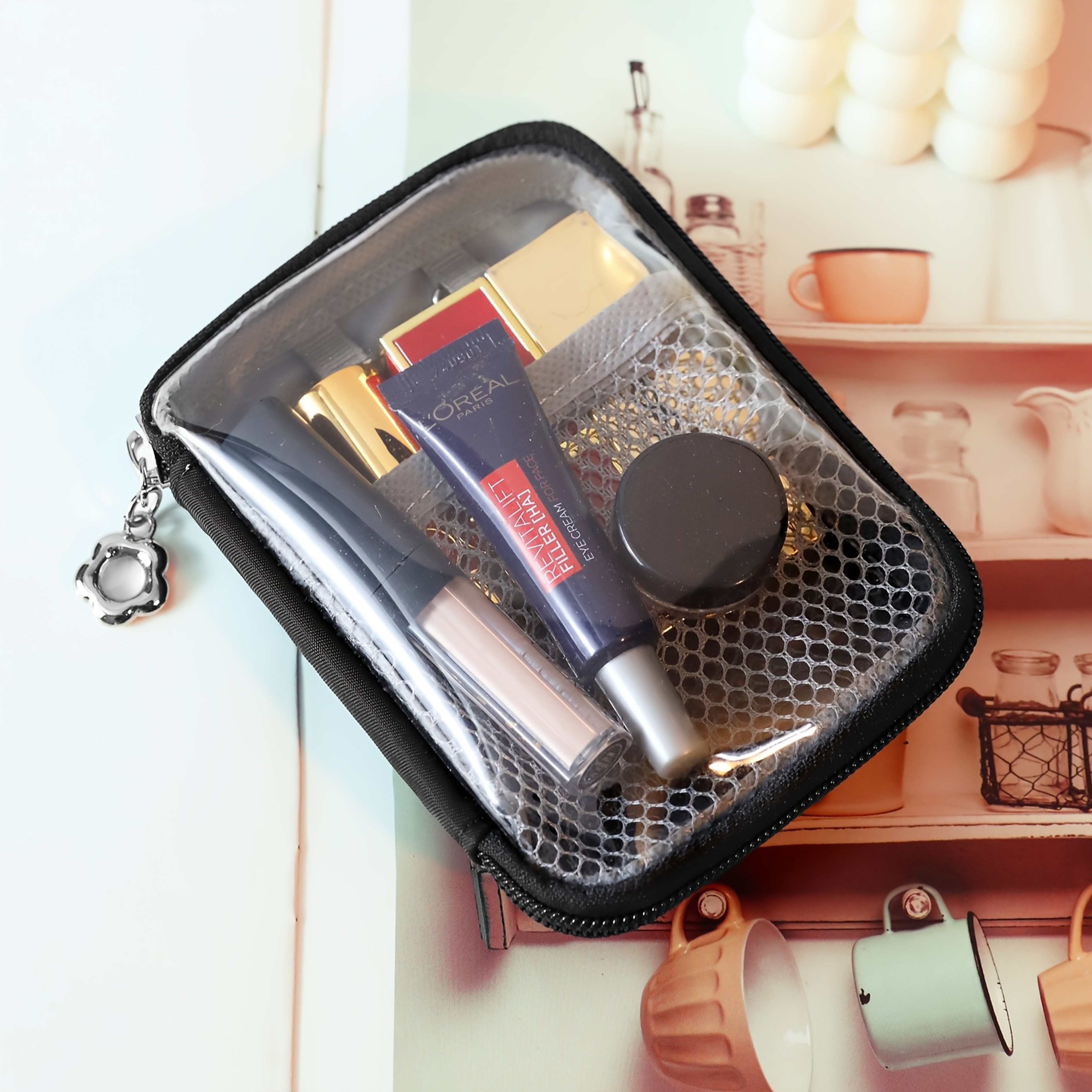 Clear PVC Desktop Organizer Bag  Large Waterproof Storage For Cosmetics  Supplies 2