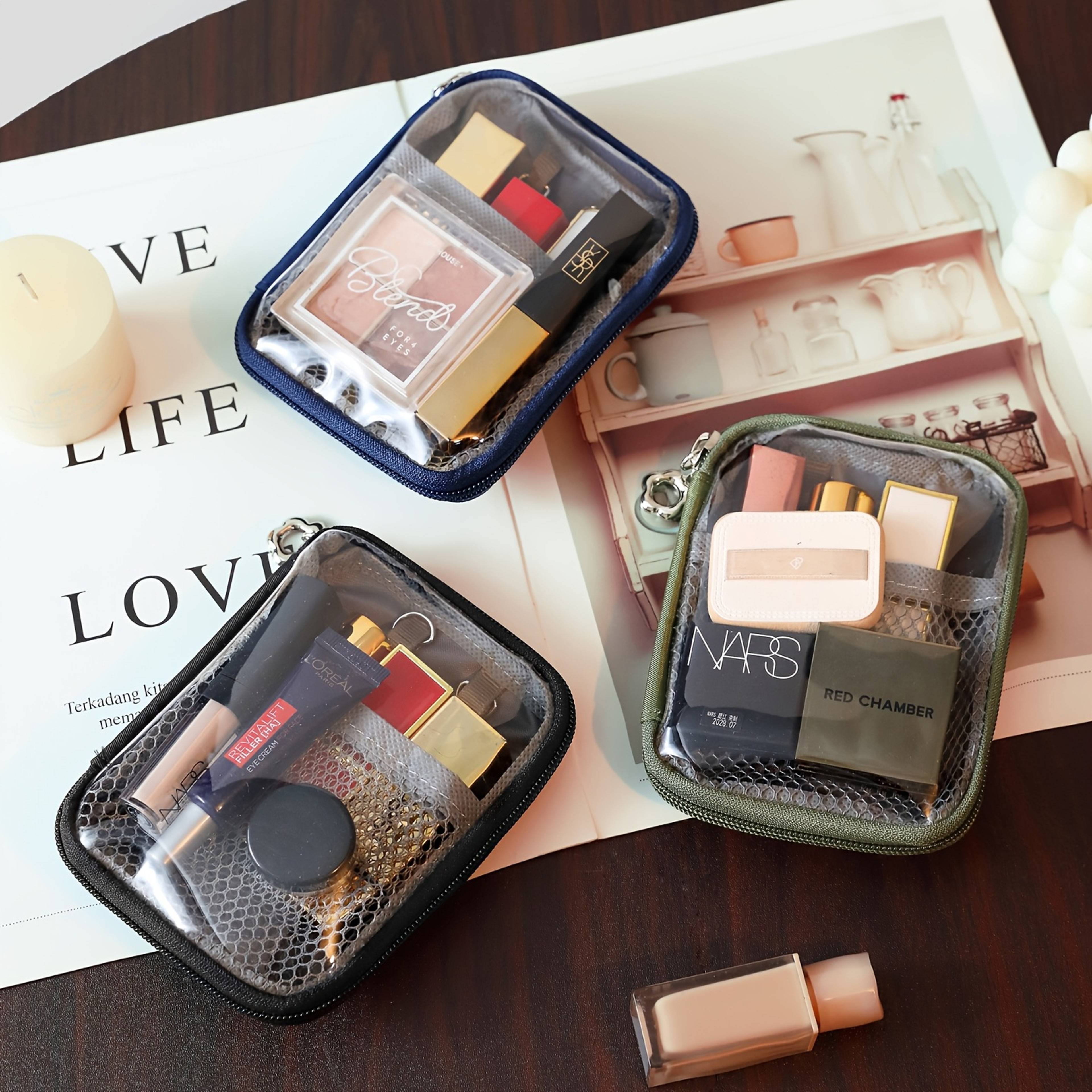 Clear PVC Desktop Organizer Bag  Large Waterproof Storage For Cosmetics  Supplies 0