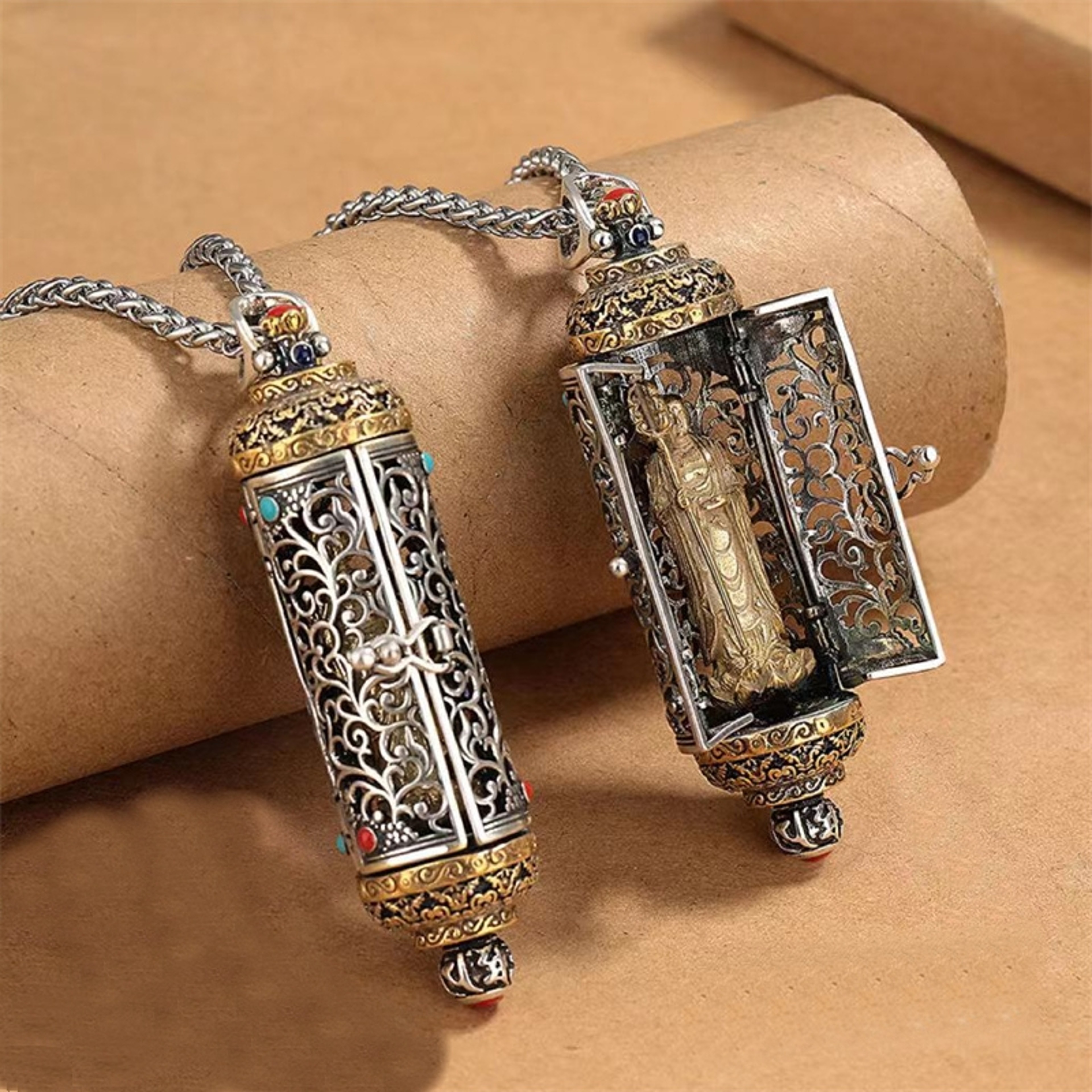 Vintage King of the Inferno Bodhisattva Necklace for Men – Hollow Pendant Amulet – view 1