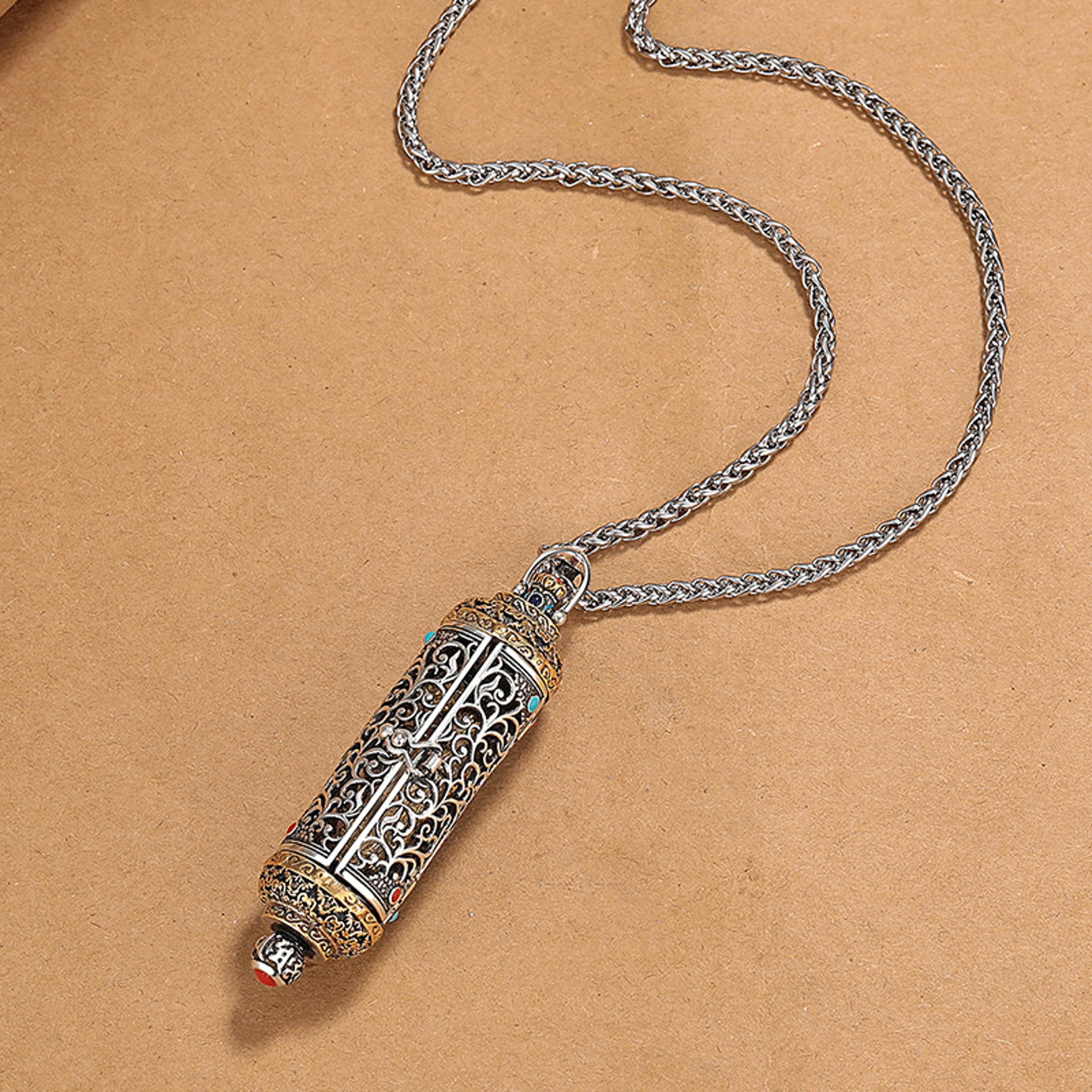 Vintage King of the Inferno Bodhisattva Necklace for Men – Hollow Pendant Amulet – view 2