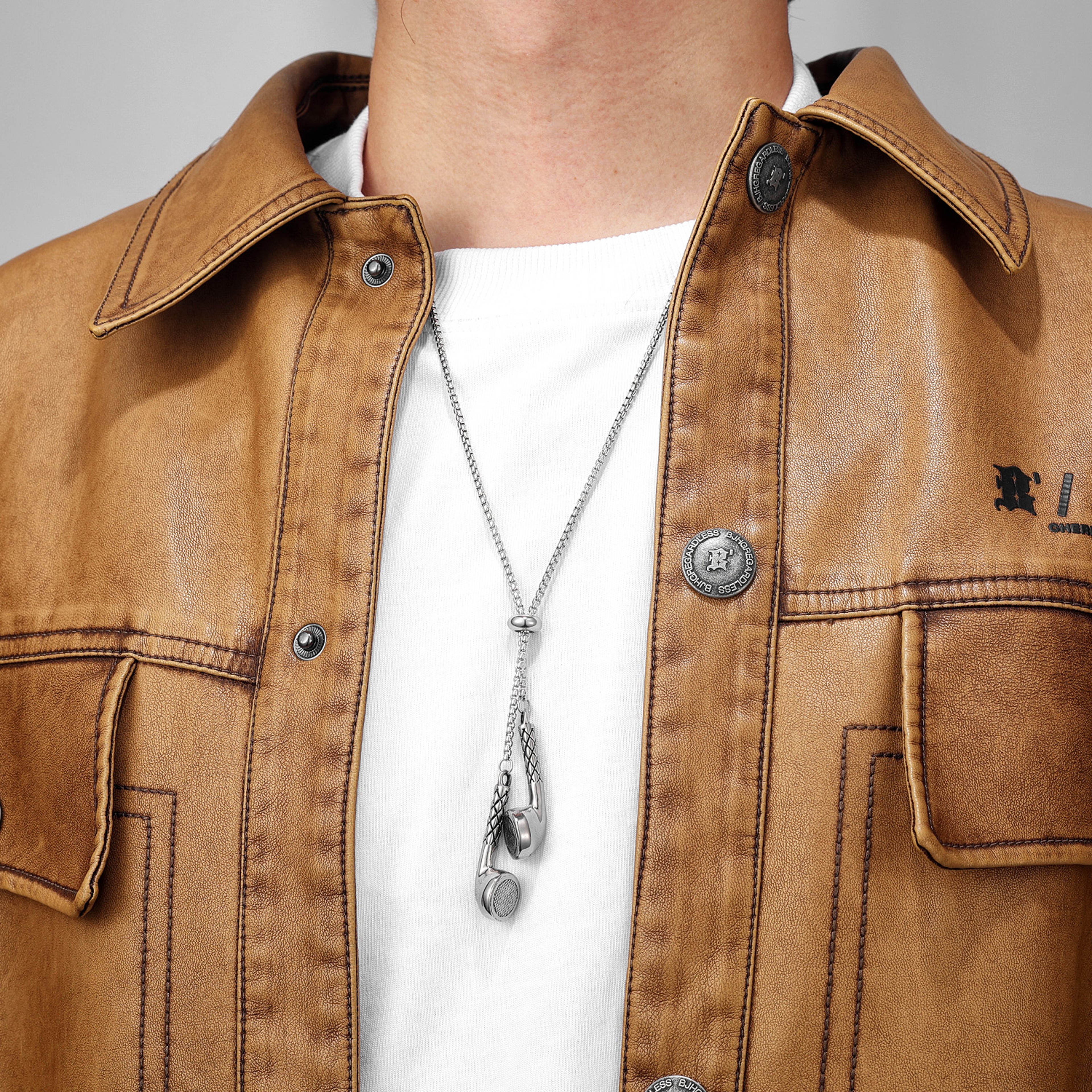 Mens Stainless Steel Wired Earphones Necklace – Punk HipHop Jewelry – view 6