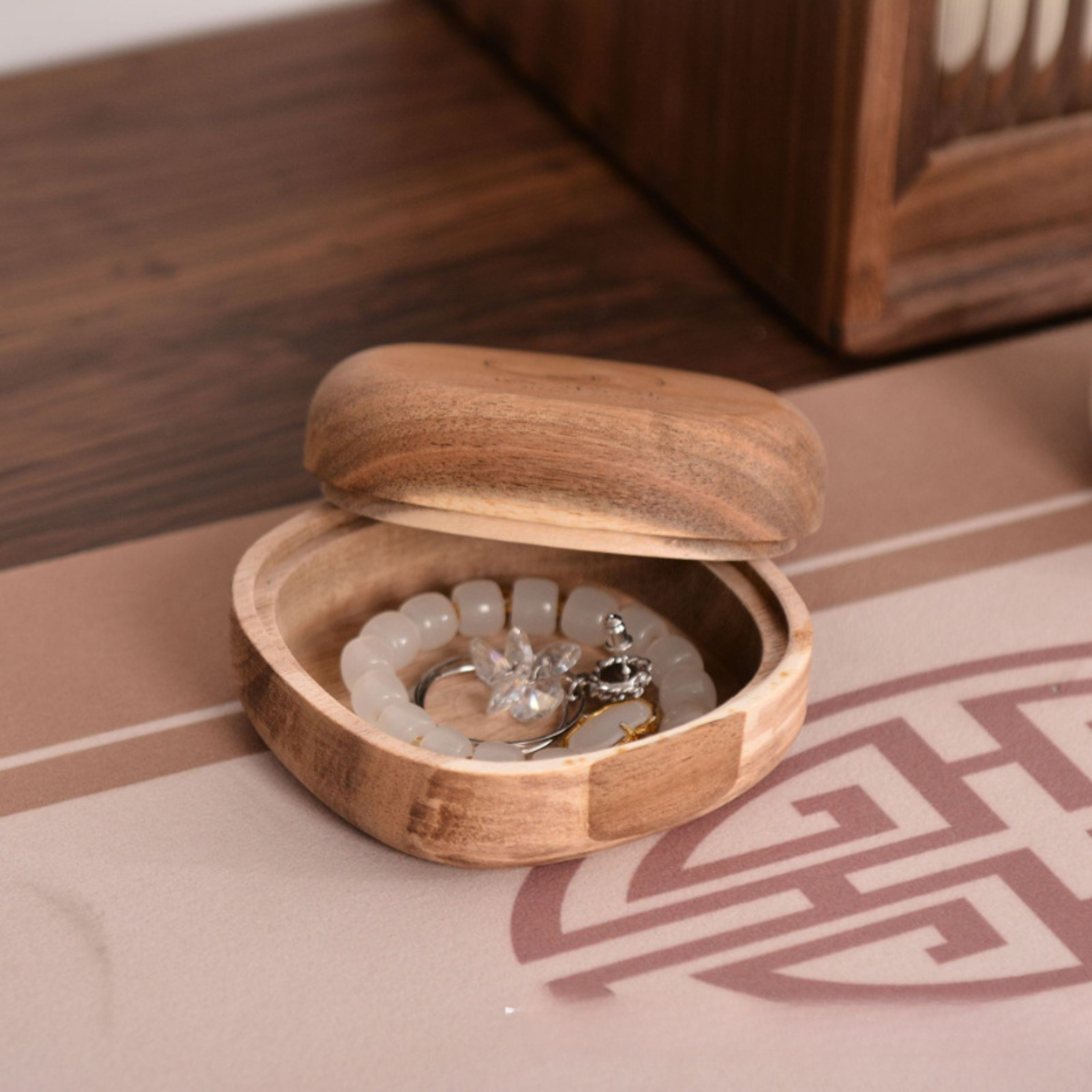 Elegant Wooden Jewelry Box  Portable Solid Wood Storage For Earrings  Rings 0