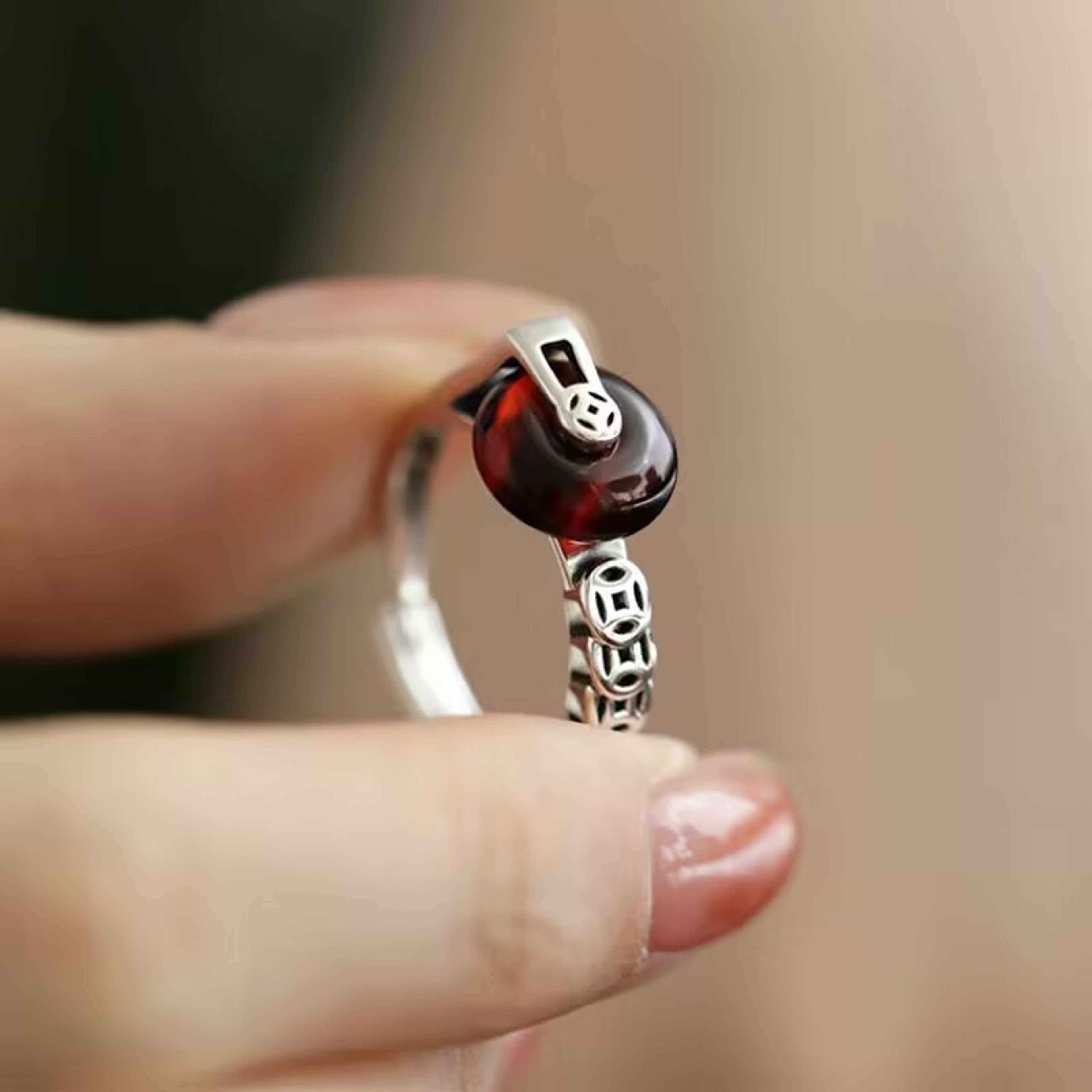 Vintage Lucky Coin Ring for Women – Jade Red Fortune Jewelry – view 3
