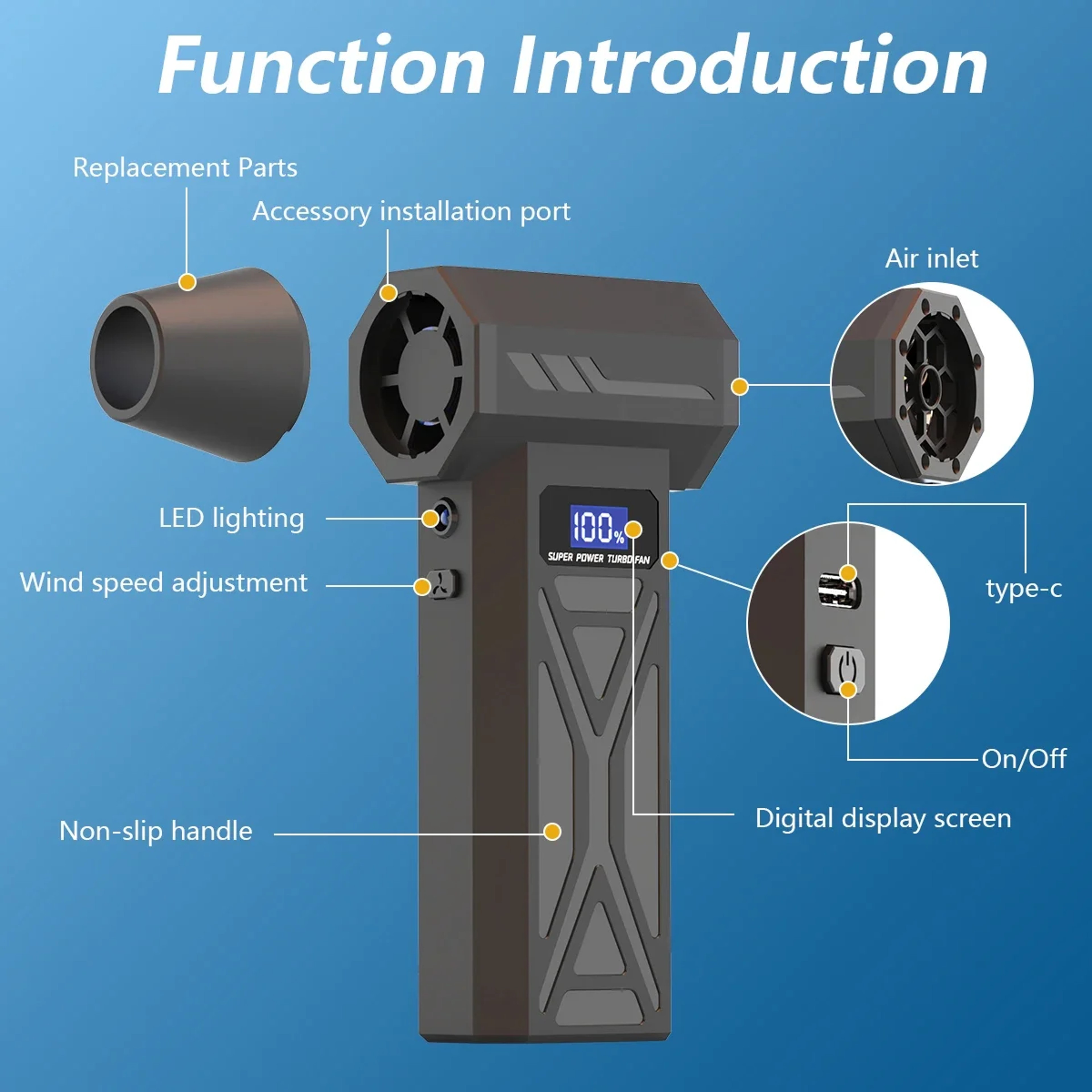 Adjustable Turbo Air Blower with LED Battery Display – Cordless Compressed Air Duster – view 4