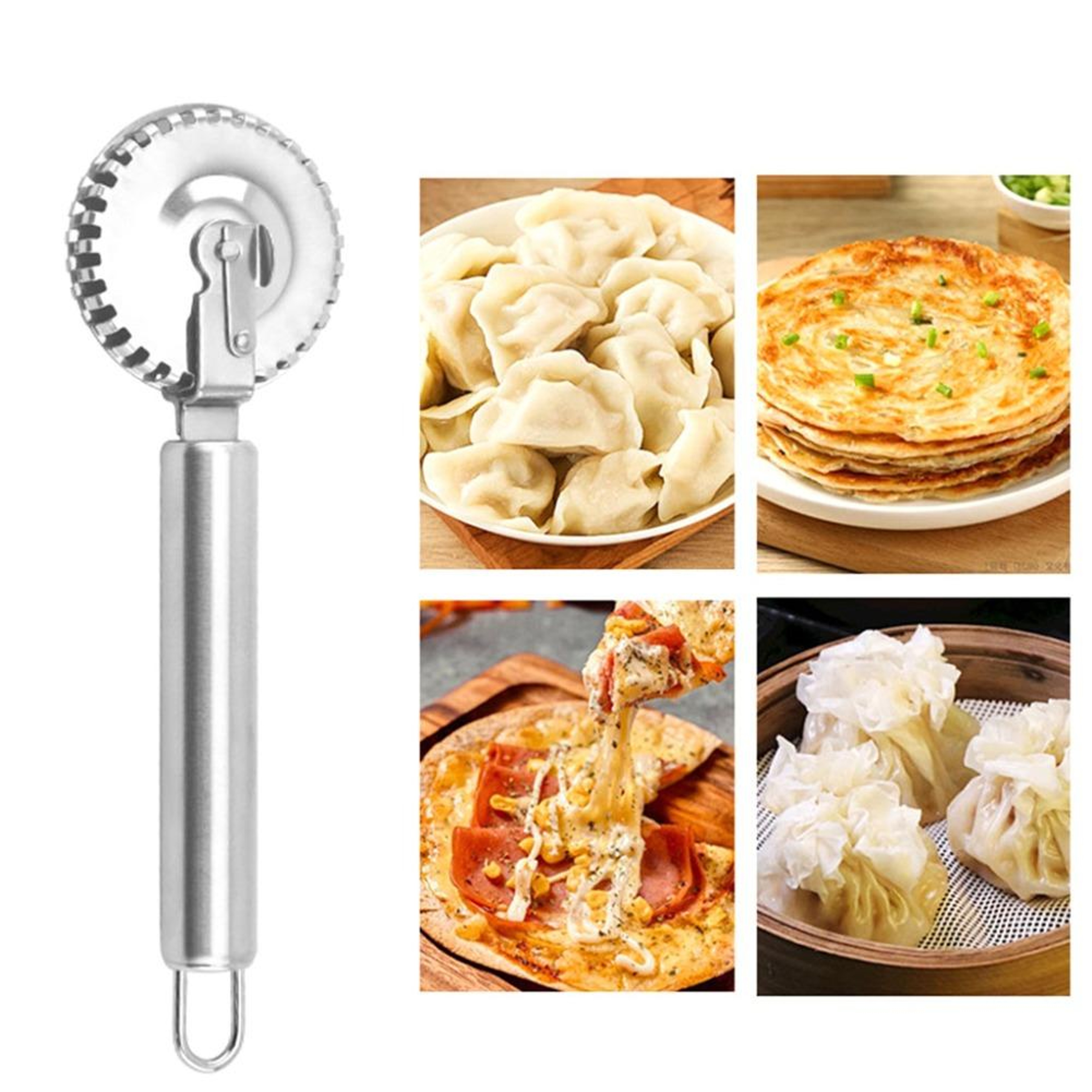 Stainless Steel Pizza Dough Cutter & Pastry Embossing Roller Tool – view 2