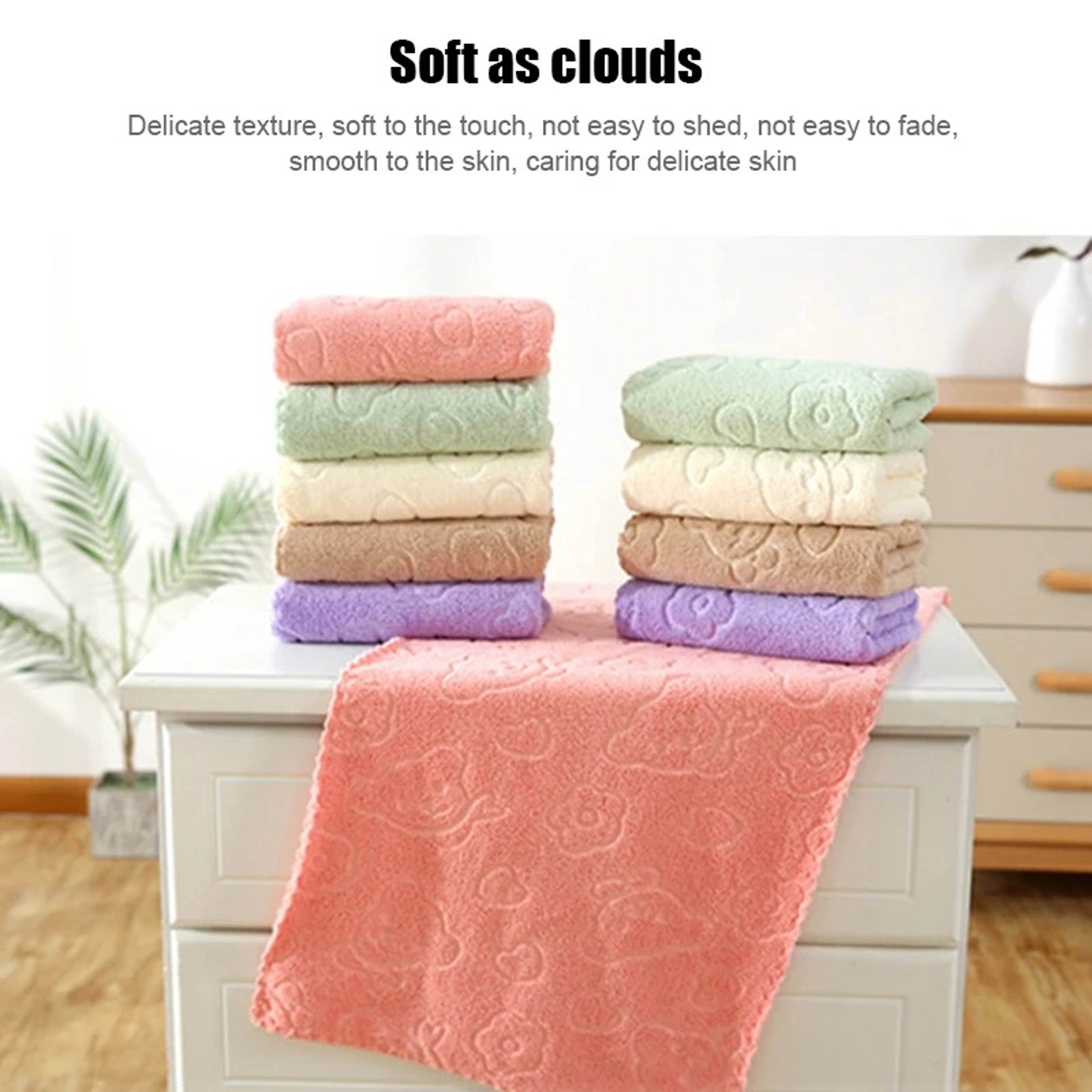 Cute Coral Fleece Face Towels Set  QuickDrying Bathroom Towels For Kitchen  Bath 2