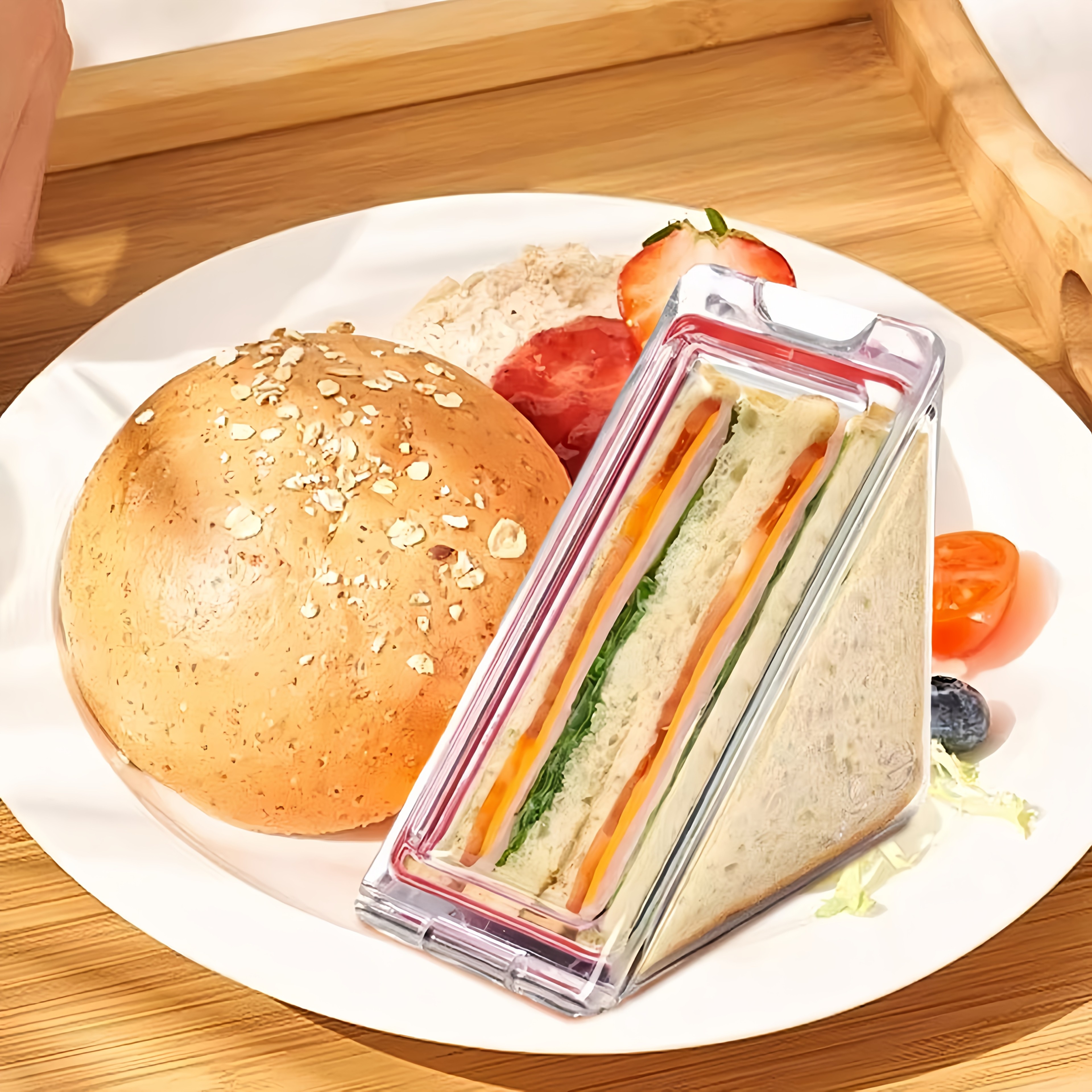 Kids Reusable Sandwich Container Set Portable Triangle Lunch Box With Secure Lids 1