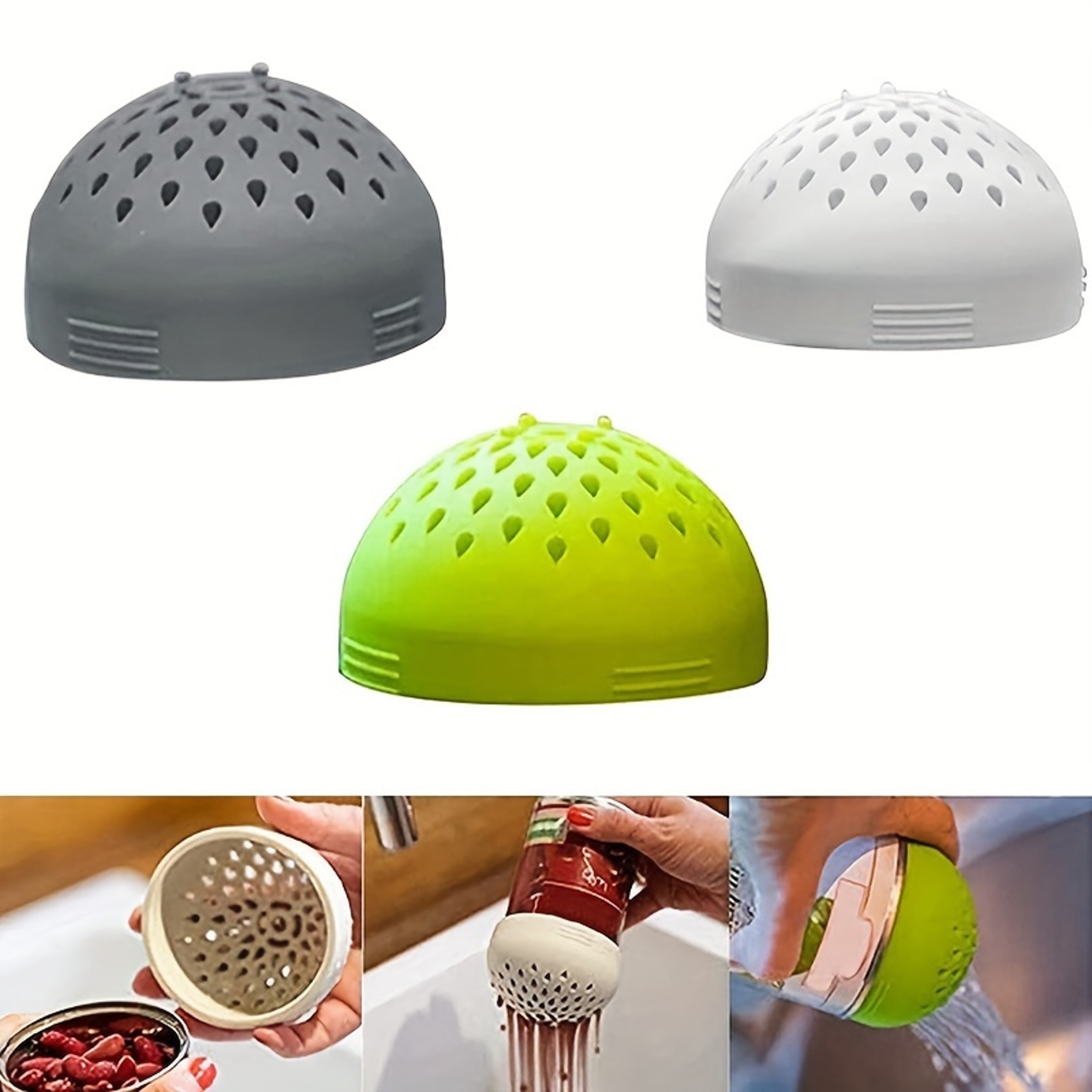 SnapDrain Silicone Can Strainer Lid For Easy Kitchen Draining 2
