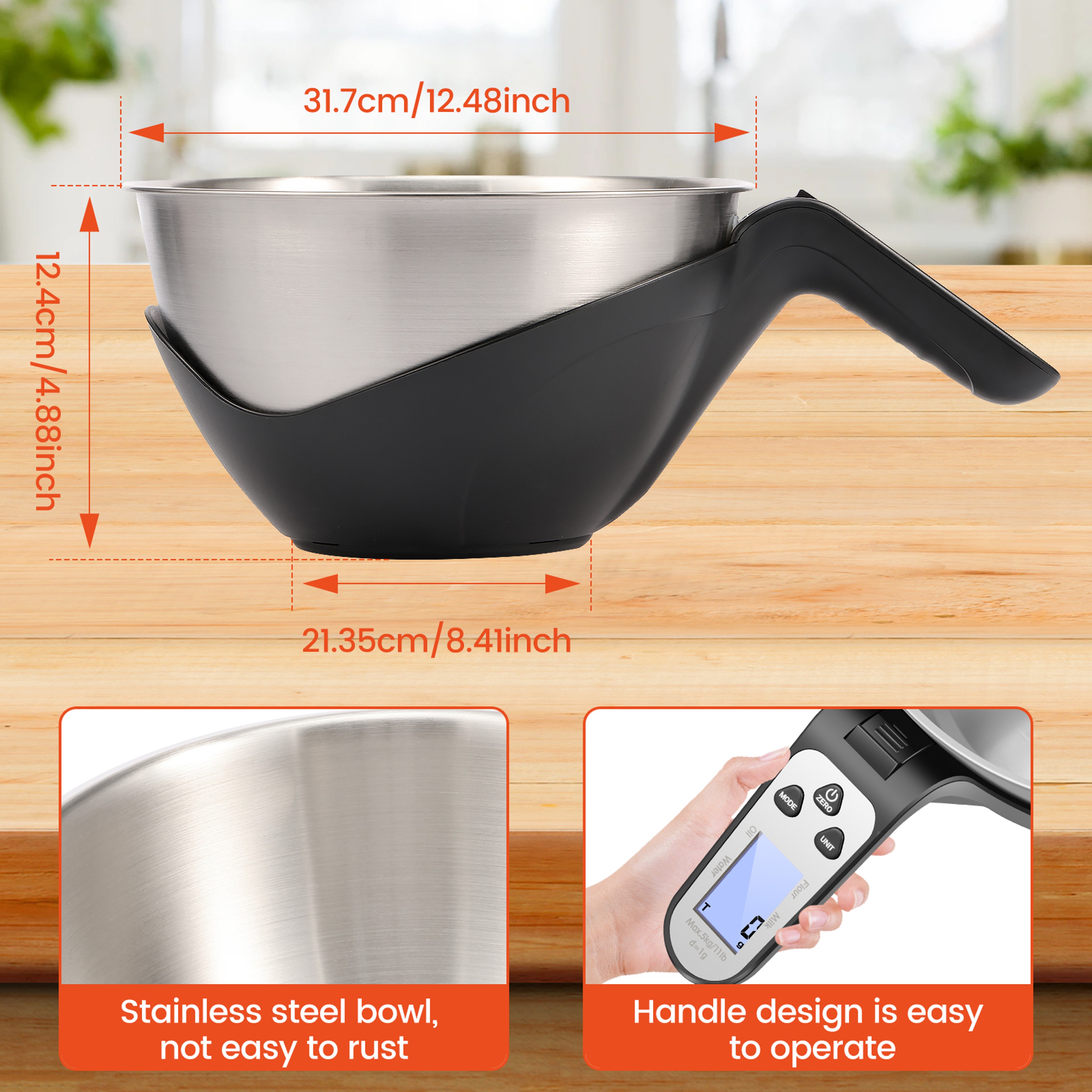 PrecisionGrip Digital Kitchen Scale With Stainless Steel Mixing Bowl 1