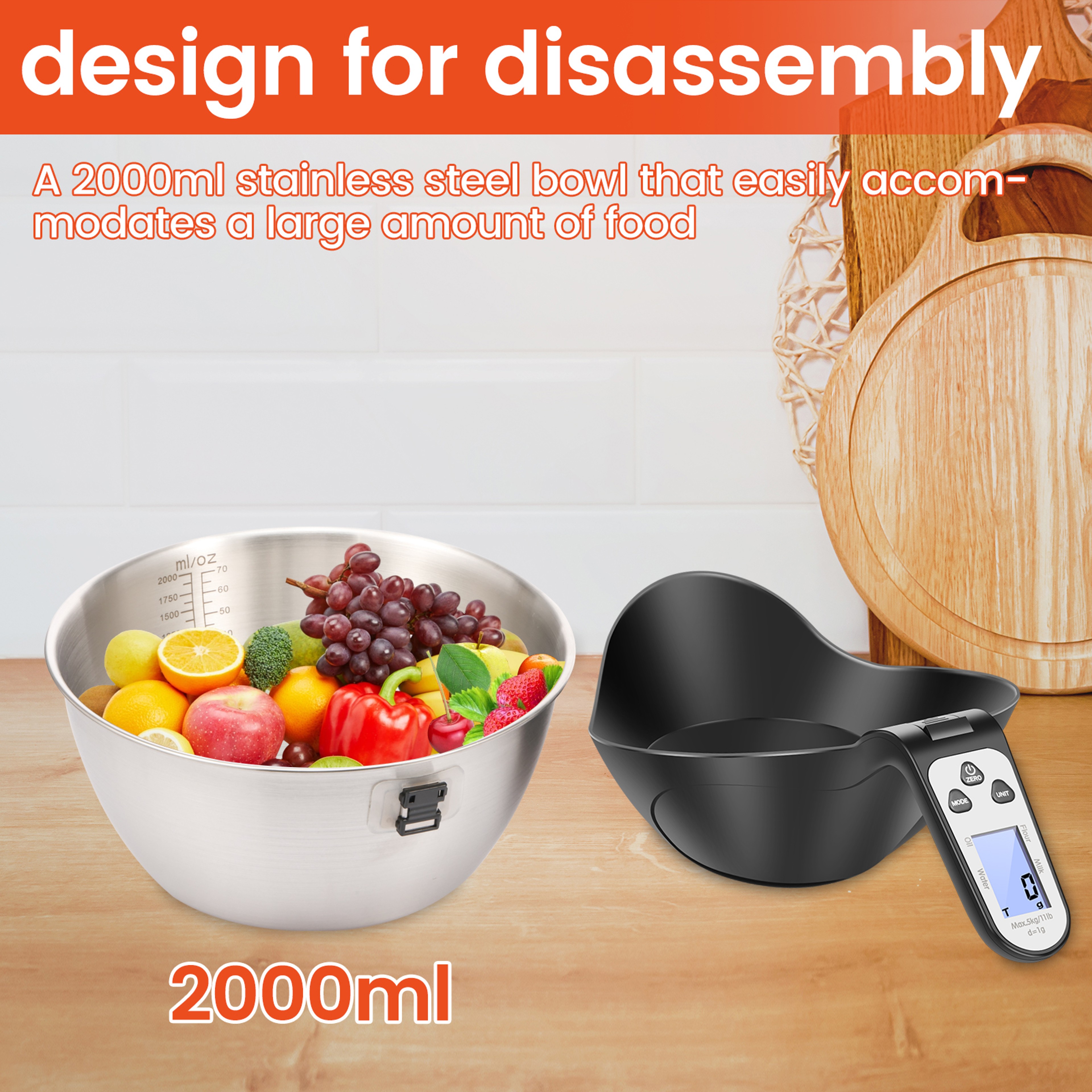 PrecisionGrip Digital Kitchen Scale With Stainless Steel Mixing Bowl 2
