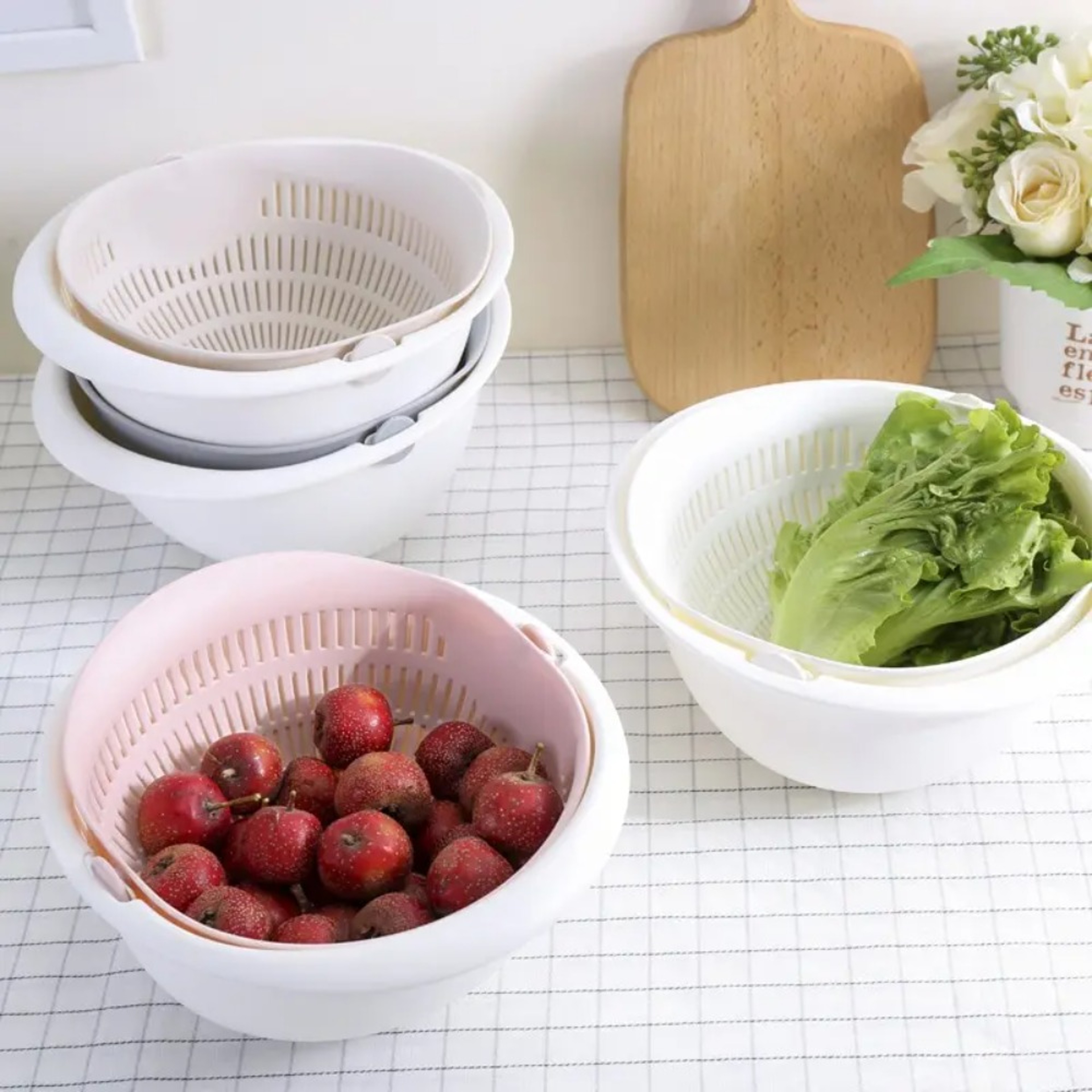 FreshSpin Double Layer Fruit Washing Basket  Rotating Drain Colander 3