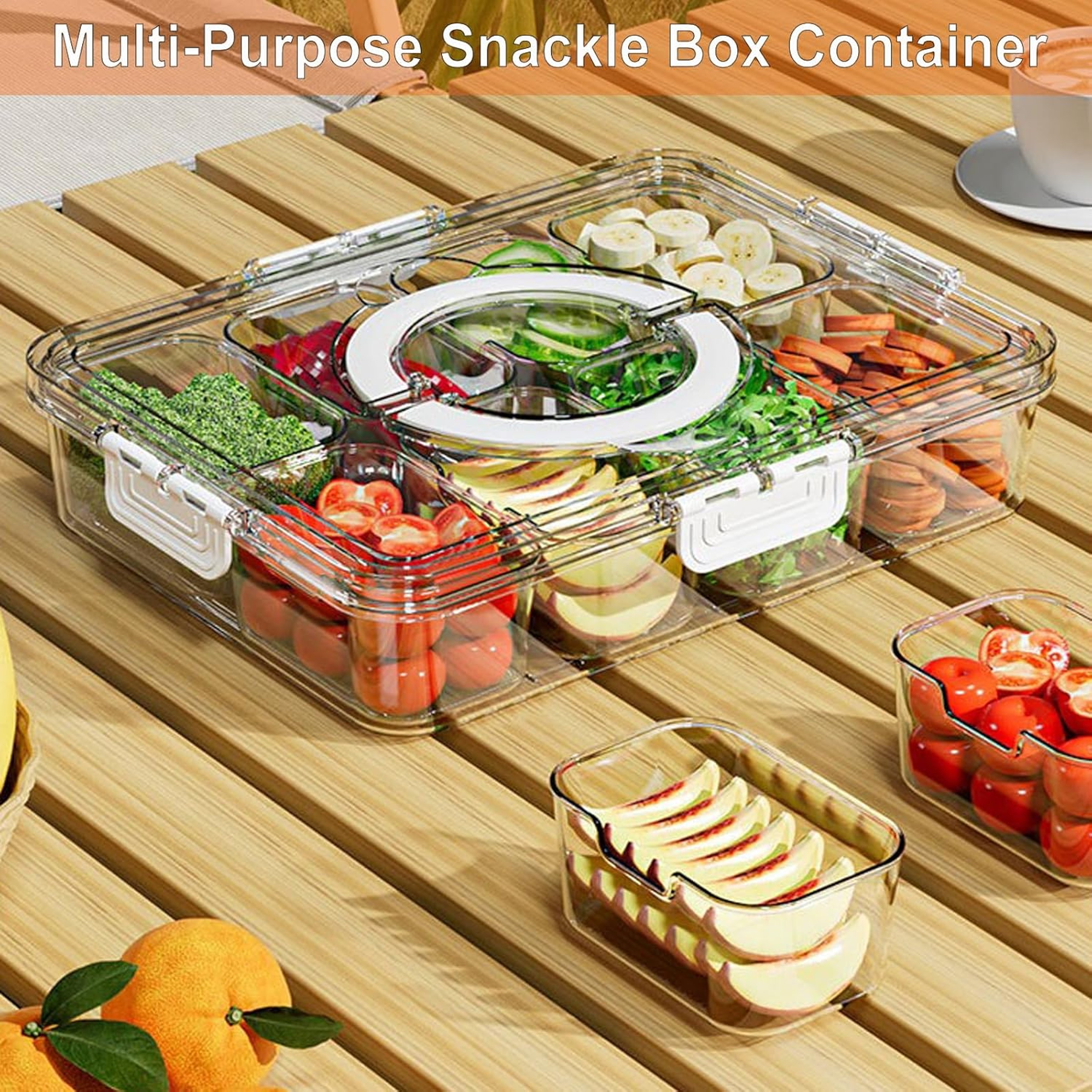 FreshSpin Snackle Box Divided Serving Tray With Lid And Handle 4