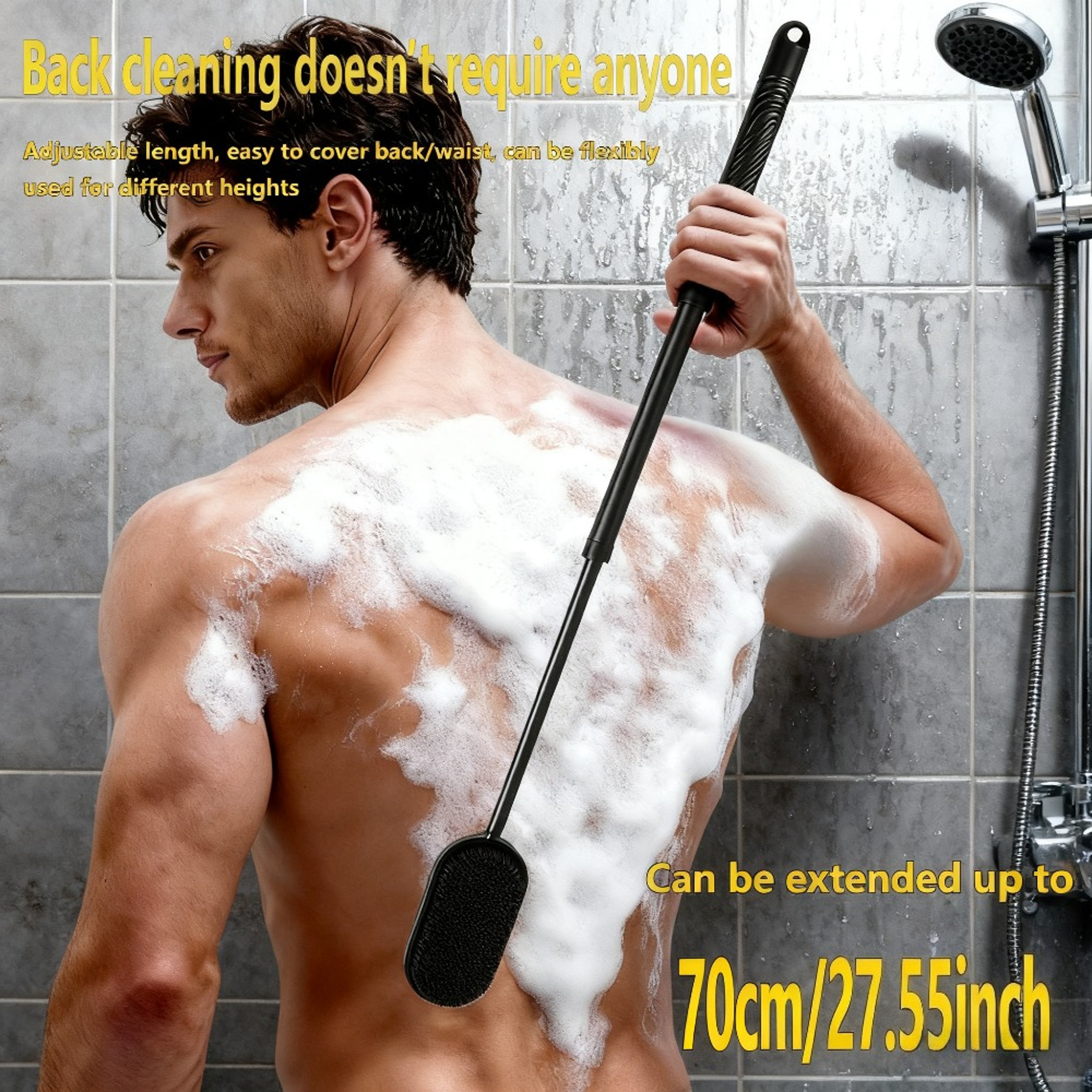 FlexReach Exfoliating Back Scrubber Shower Brush With Massage Grip For FullBody Deep Clean 0