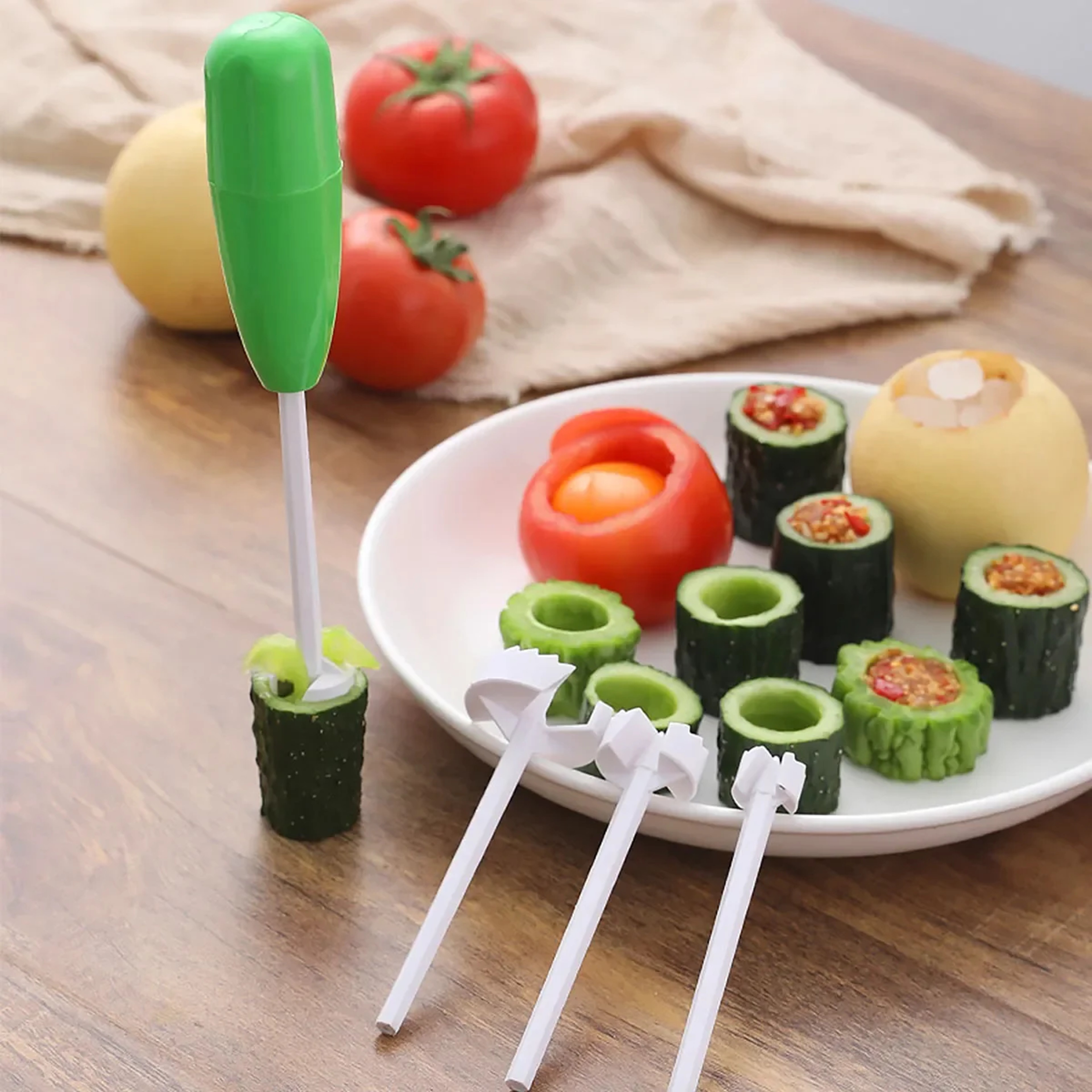 Vegetable Corer and Spiral Cutter Tool with Replaceable Stainless Steel Heads – view 3