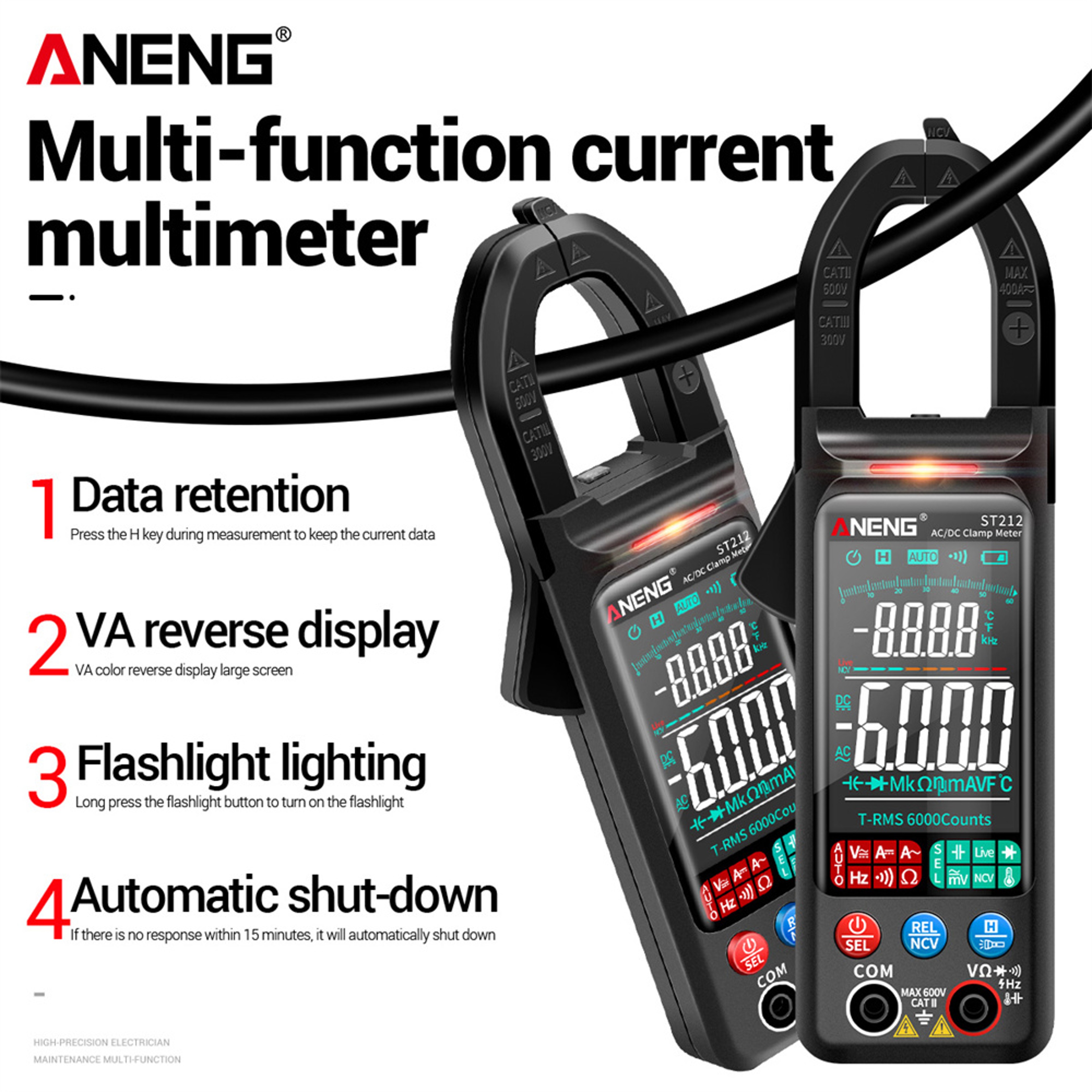 multimeter with backlit LCD screen