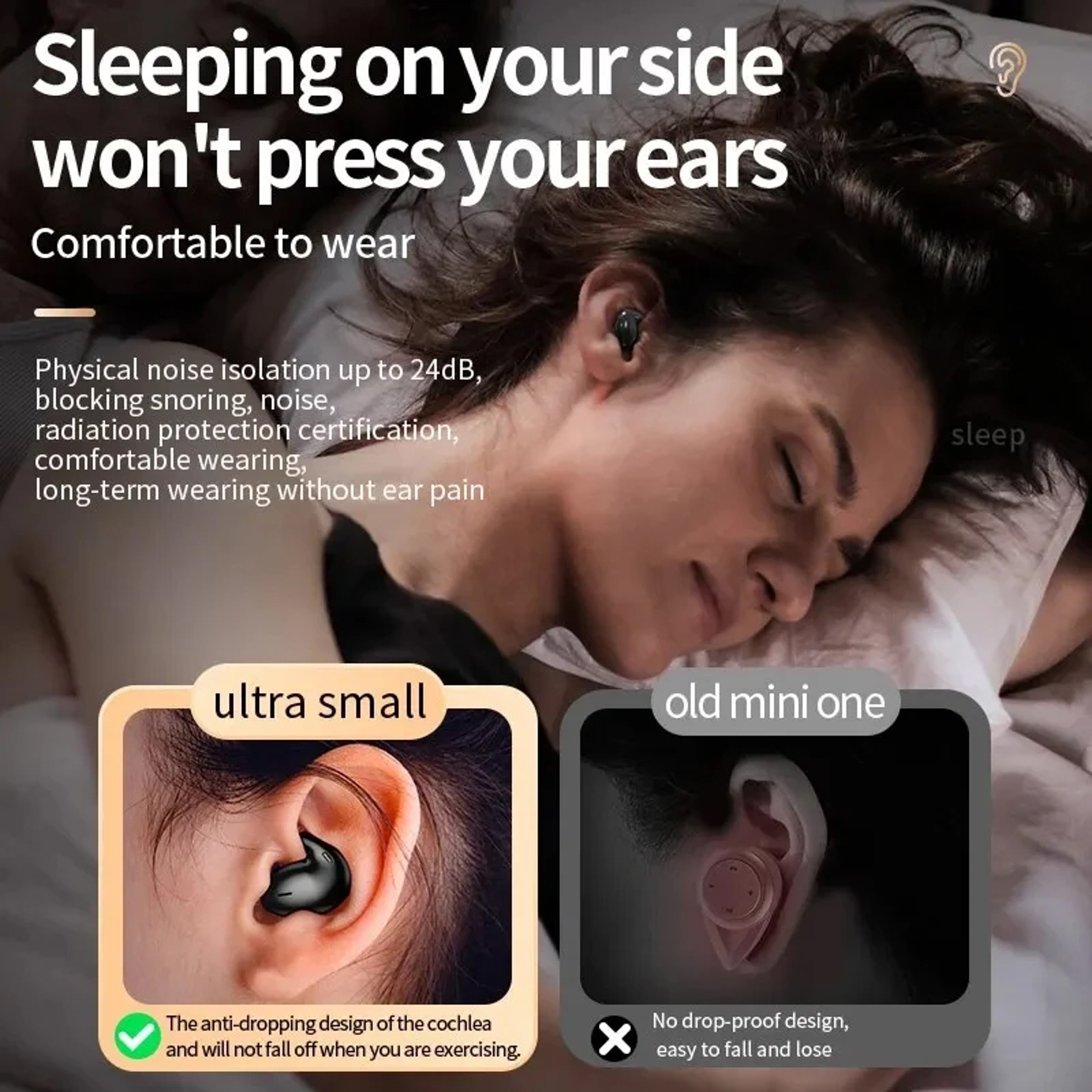 Invisible Sleep Headphones Bluetooth 53 IPX5 Waterproof Wireless Earbuds for Side Sleepers Comfort