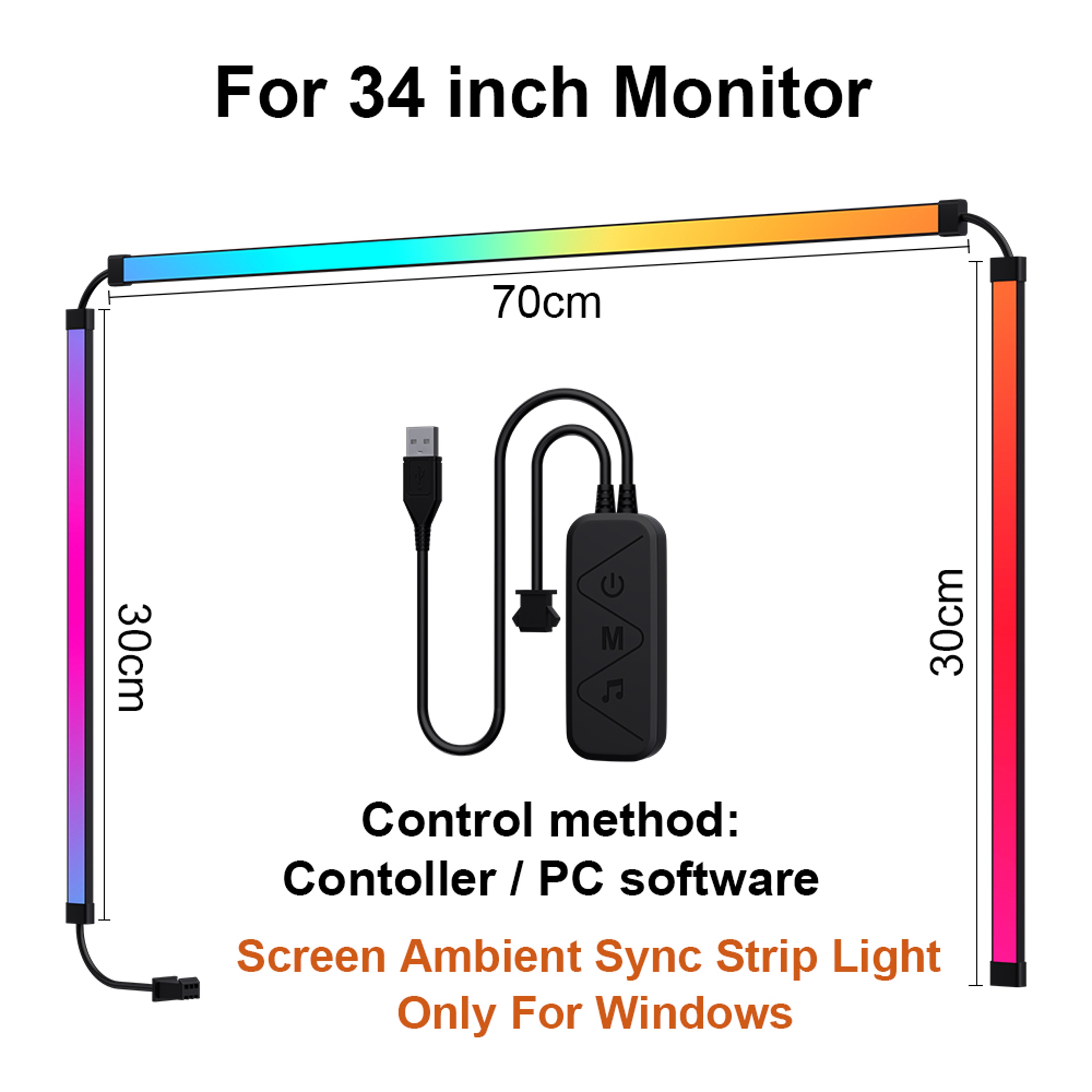 Smart Ambient TV PC Display Sync LED Strip Light RGB ColorChanging Backlight For Monitors DIY Gamin 9