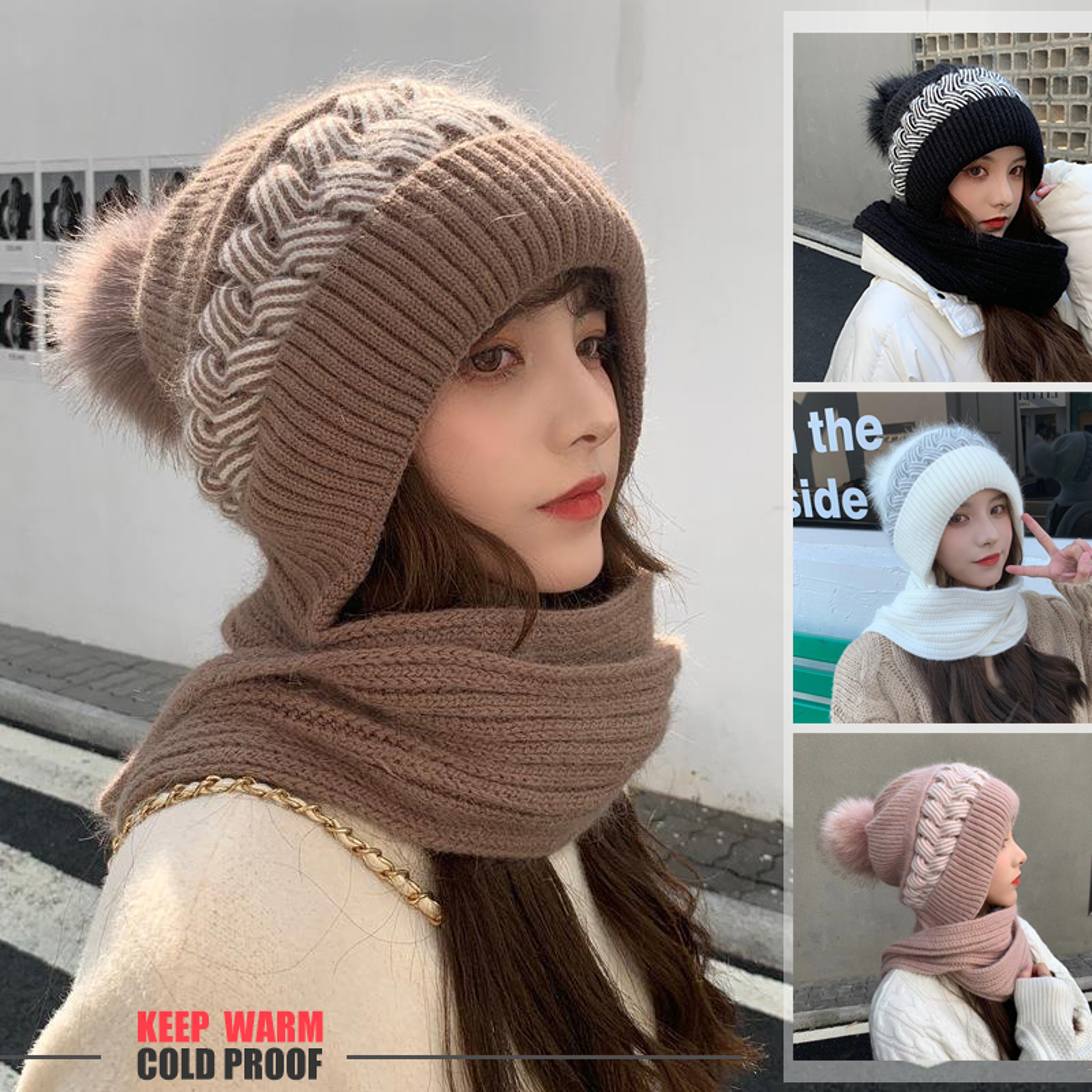 Knitted Scarf Beanie, Womens Winter Neck Warmer, Lovely Cold Protective Ear Protection – view 1