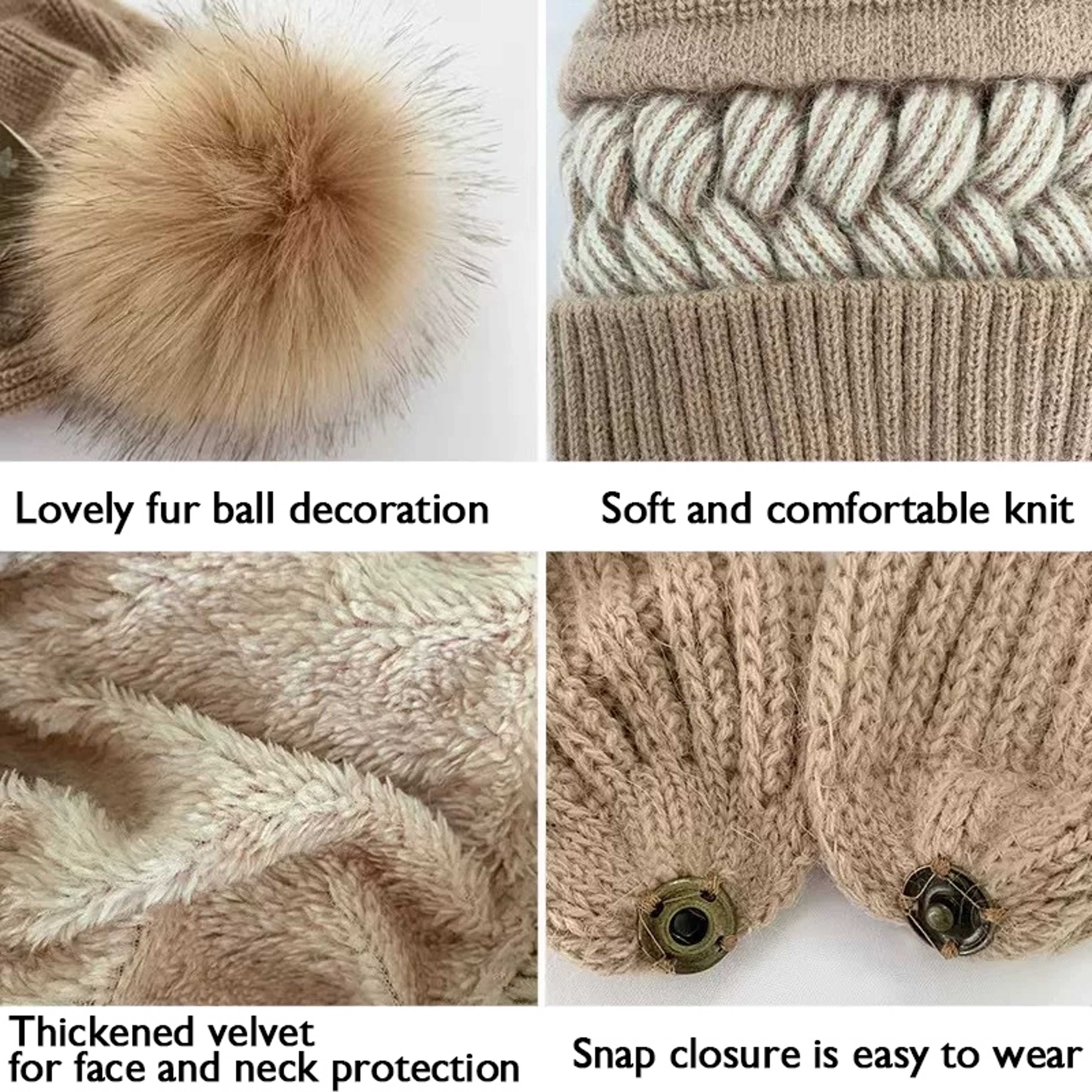 Knitted Scarf Beanie, Womens Winter Neck Warmer, Lovely Cold Protective Ear Protection – view 6