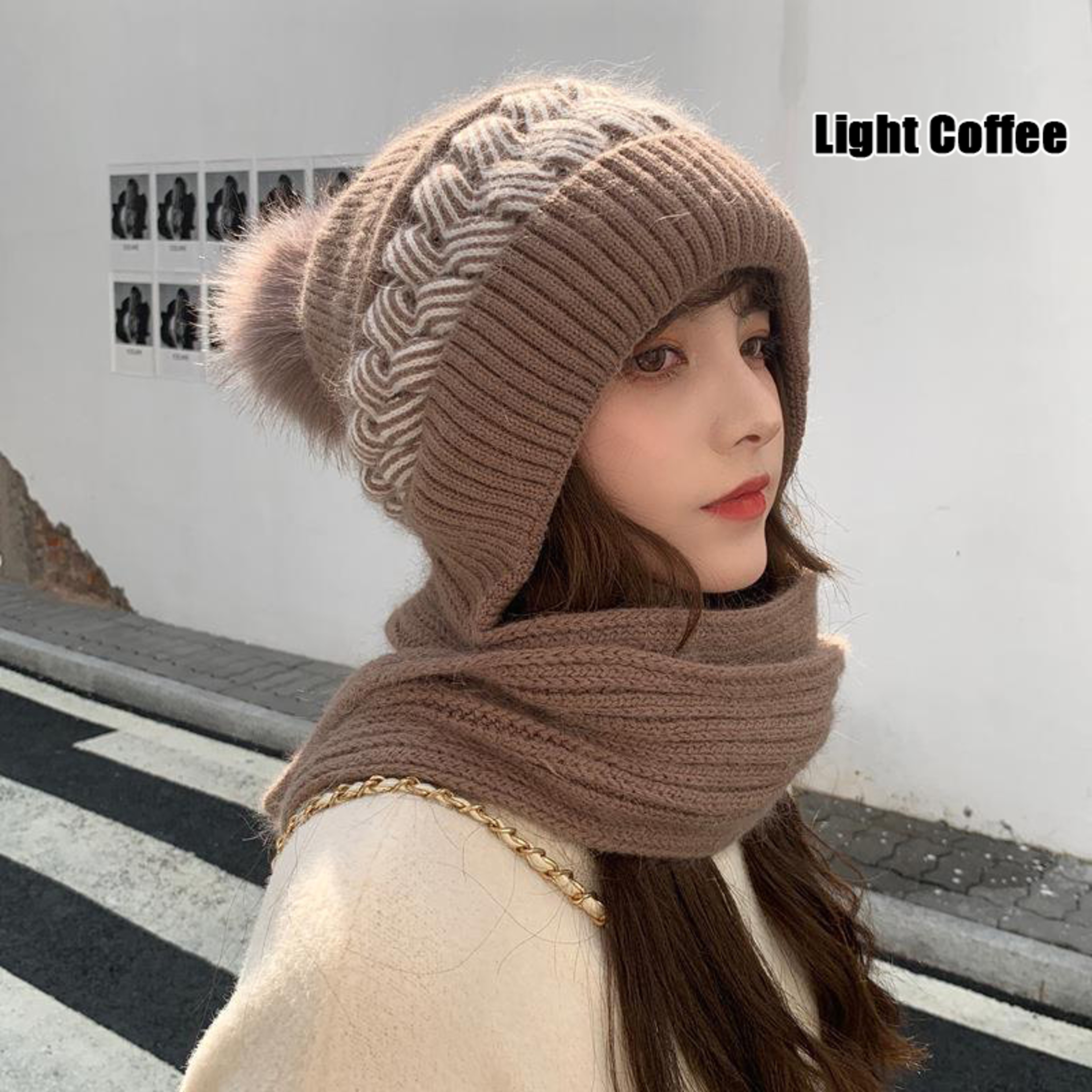 Knitted Scarf Beanie, Womens Winter Neck Warmer, Lovely Cold Protective Ear Protection – view 10
