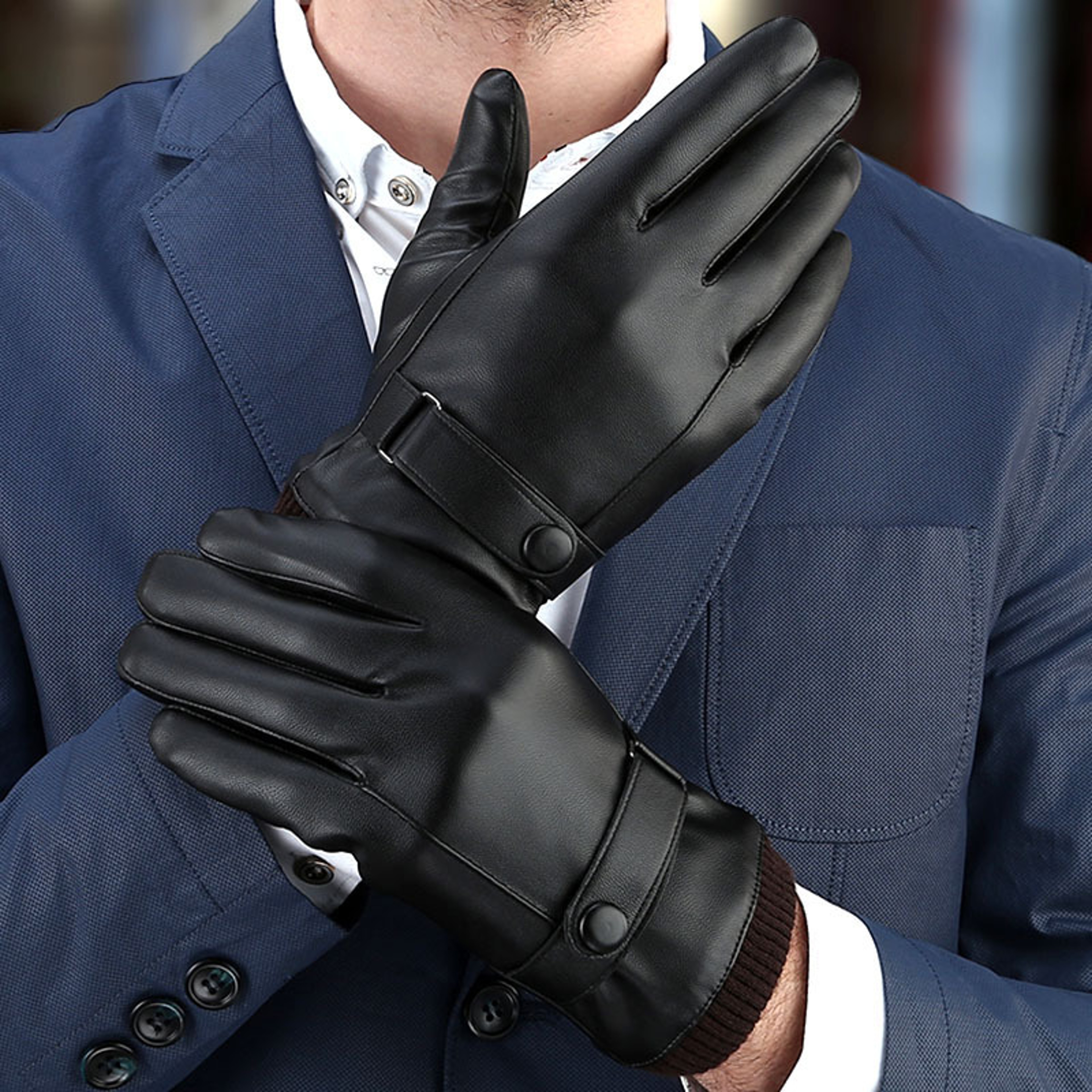 Mens Winter Gloves, Touch Screen, Windproof, Driving, Keep Warm, Black Mittens for Autumn and Business – view 1