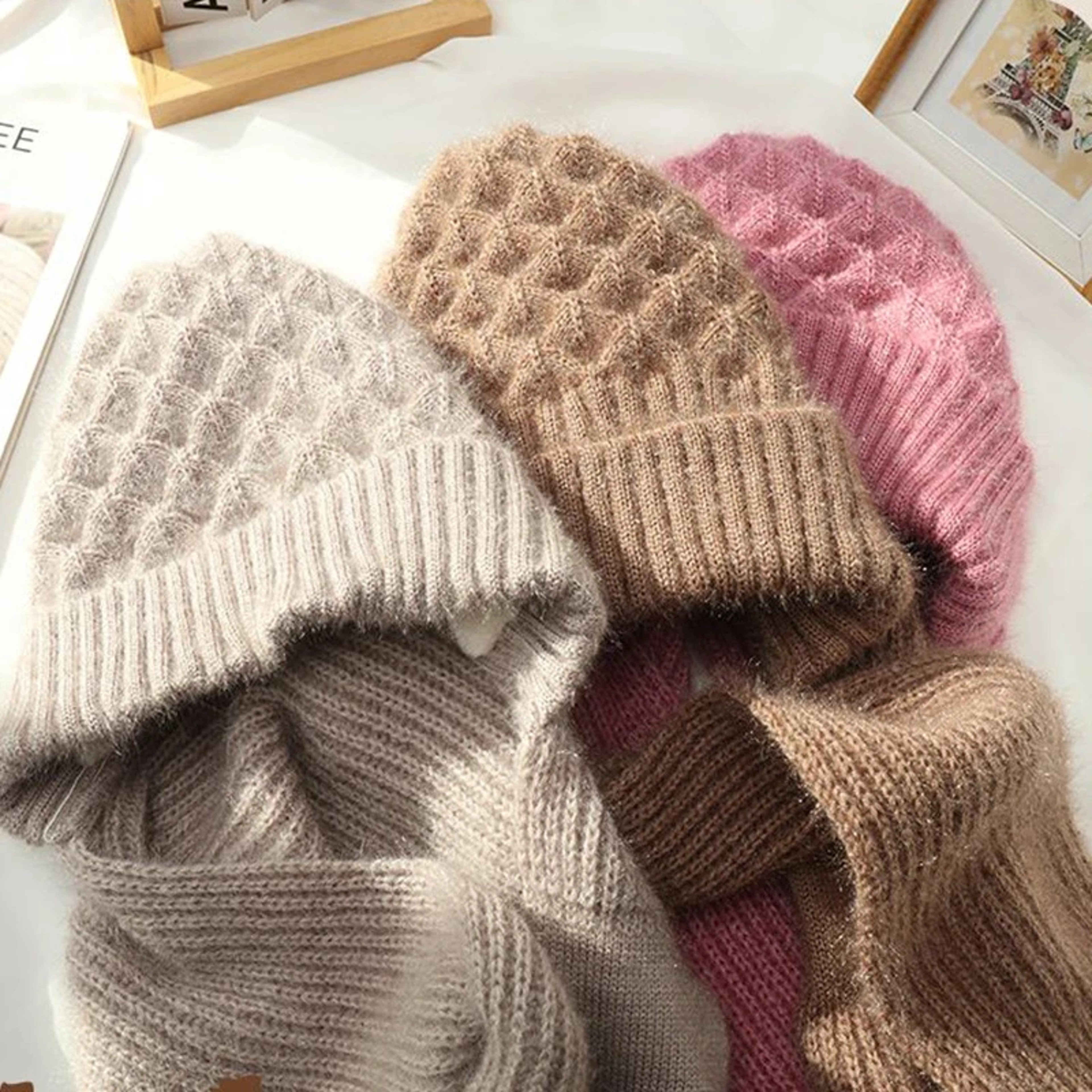 Womens Winter Knitted Hat, Scarf One Piece, Double Warm Padded Beanie, Thickened Wind Proof Snow Hat – view 6